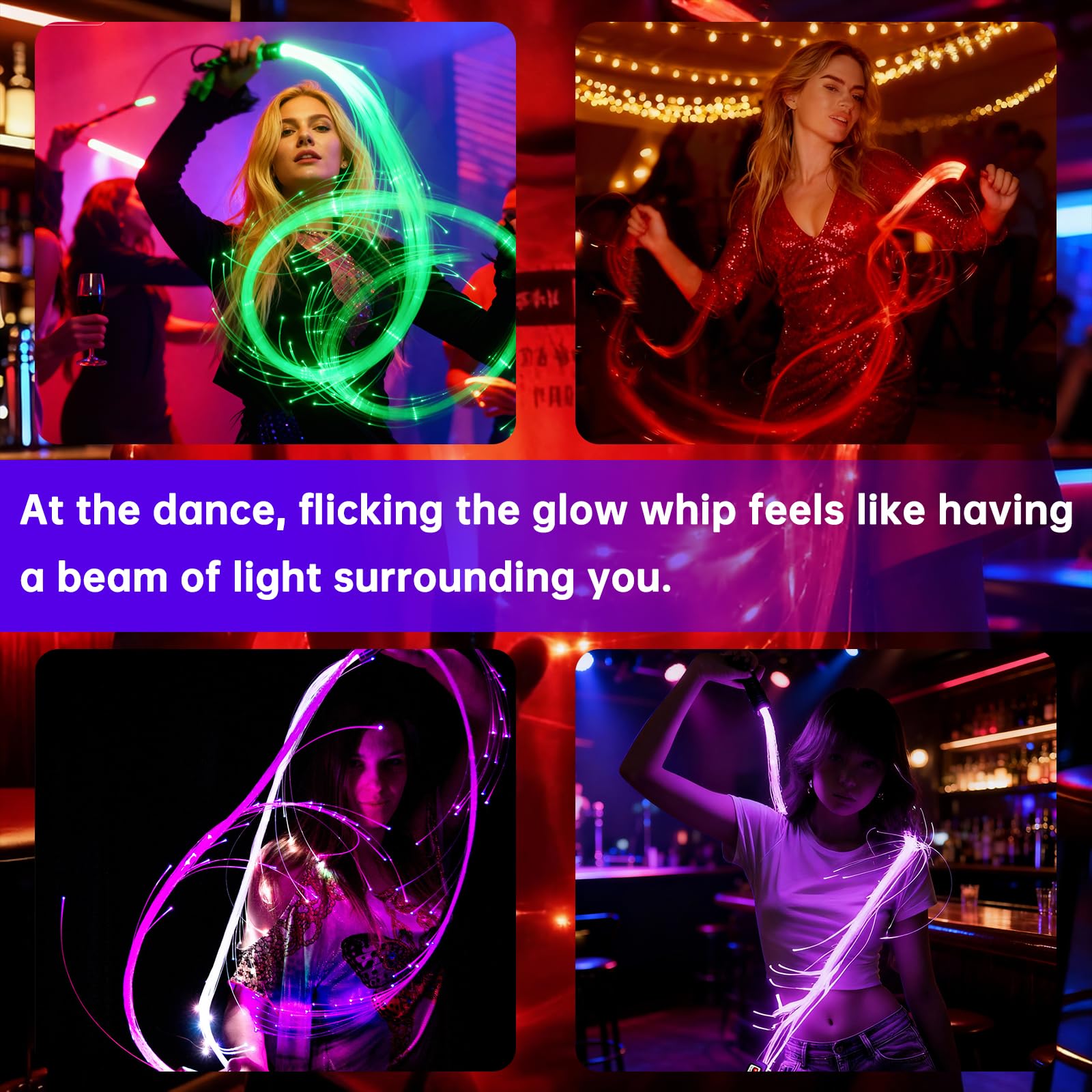Glasfaser-Peitsche, wiederaufladbare LED-Peitsche in 7 Farben, 4 Lichtmodi, Pixelpeitsche zum Tanzen, geeignet für Rave-Spielzeug, Partys, Lichttänze, EDM, Karneval, Geschenk