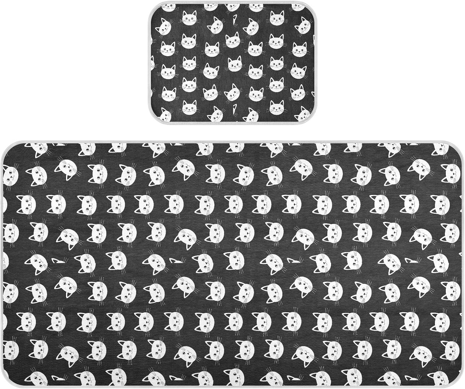 Baby Cooling Mat Cat Faces Black Ice Silk Breathable Mesh Summer Crib Mattress Pad with Pillowcase, Soft Cooling Sleeping Surface for Infant & Toddler, 52"x28"
