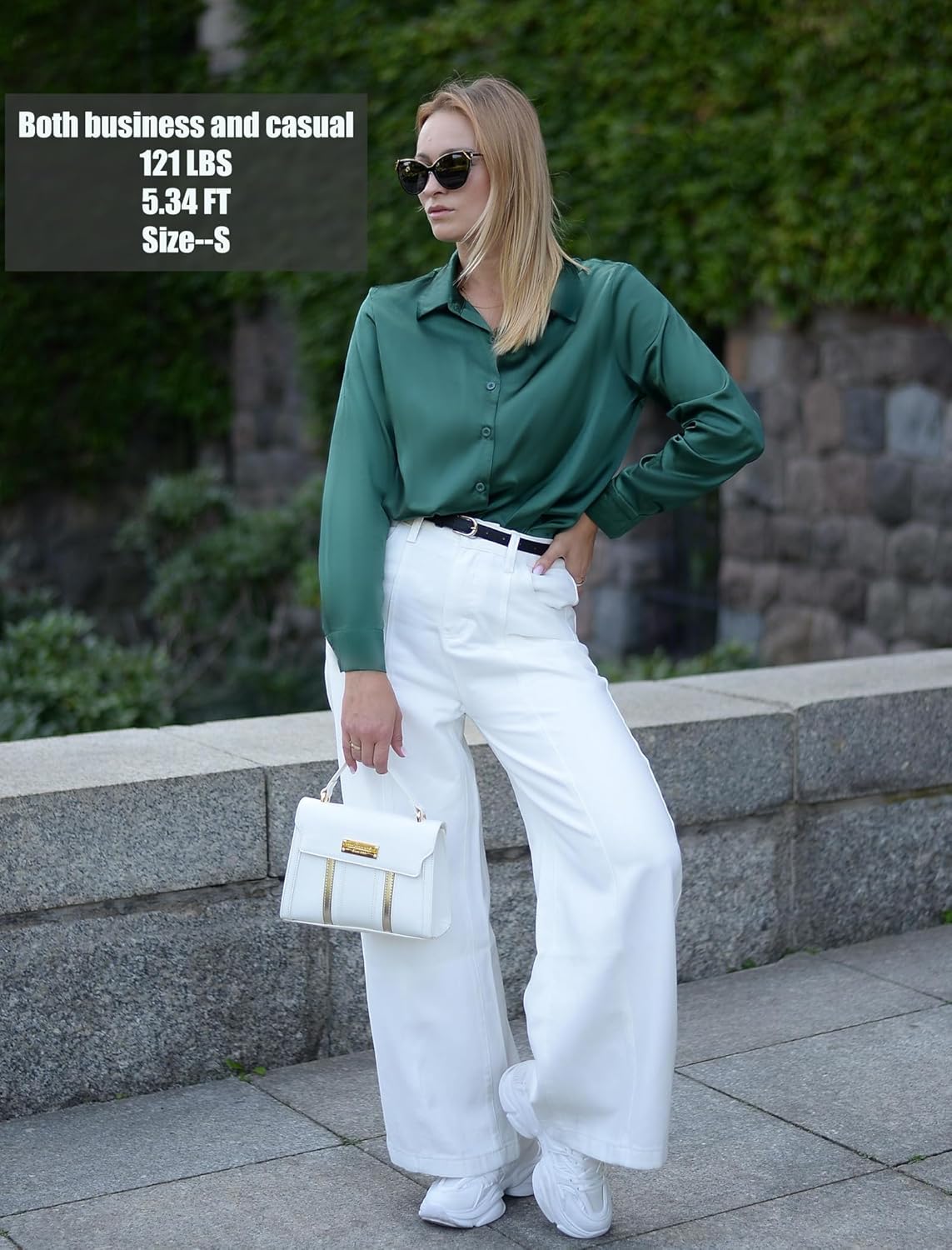 HOTOUCH Button Down Shirts for Women Satin Silk Collared Dressy Casual Blouses Loose Long Sleeve Office Work Tops - Image 6