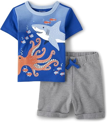 The Children's Place Conjunto de 2 piezas de camisa y pantalones cortos de manga corta para bebés y niños pequeños