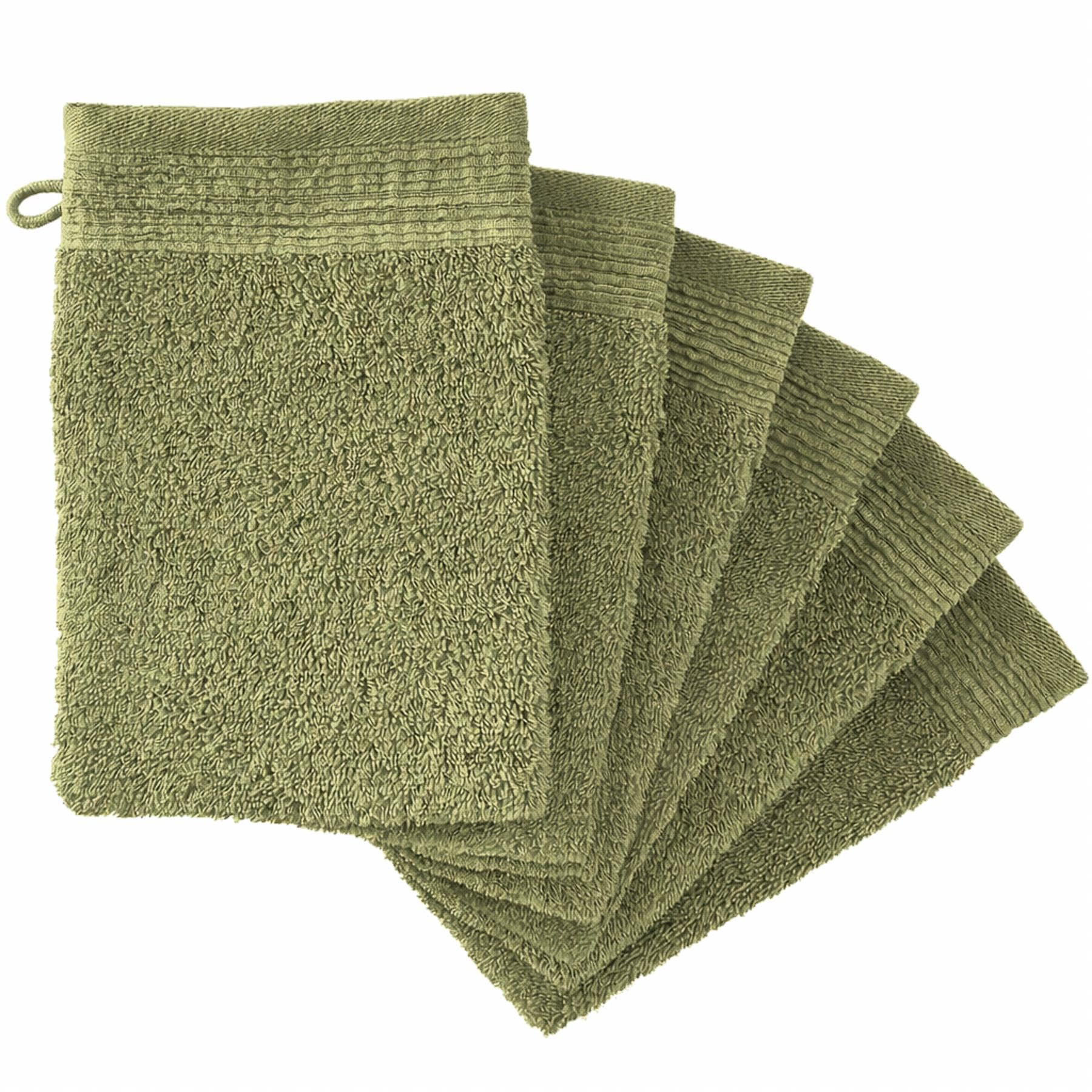 Adore Home 6 x Premium Quality Wash Mitts Absorbent Flannel Face Mitt Body Scrub, Green