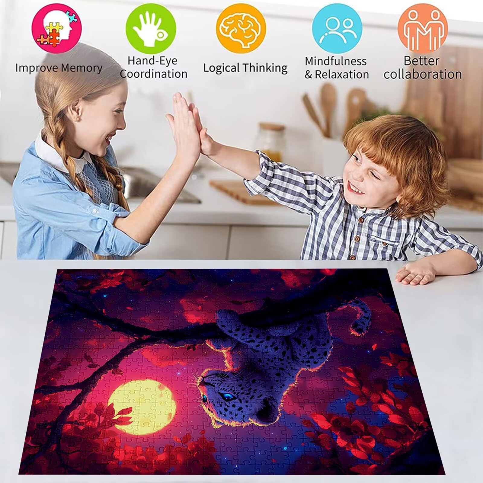 Puzzle 4000 elementów lampart puzzle dla dorosłych księżyc 141 x 87 cm Unikalne rzemiosło klasyczne 3D drewniane układanki do rodzinnych gier aktywnych, układanka do samodzielnego wykonania nawet do