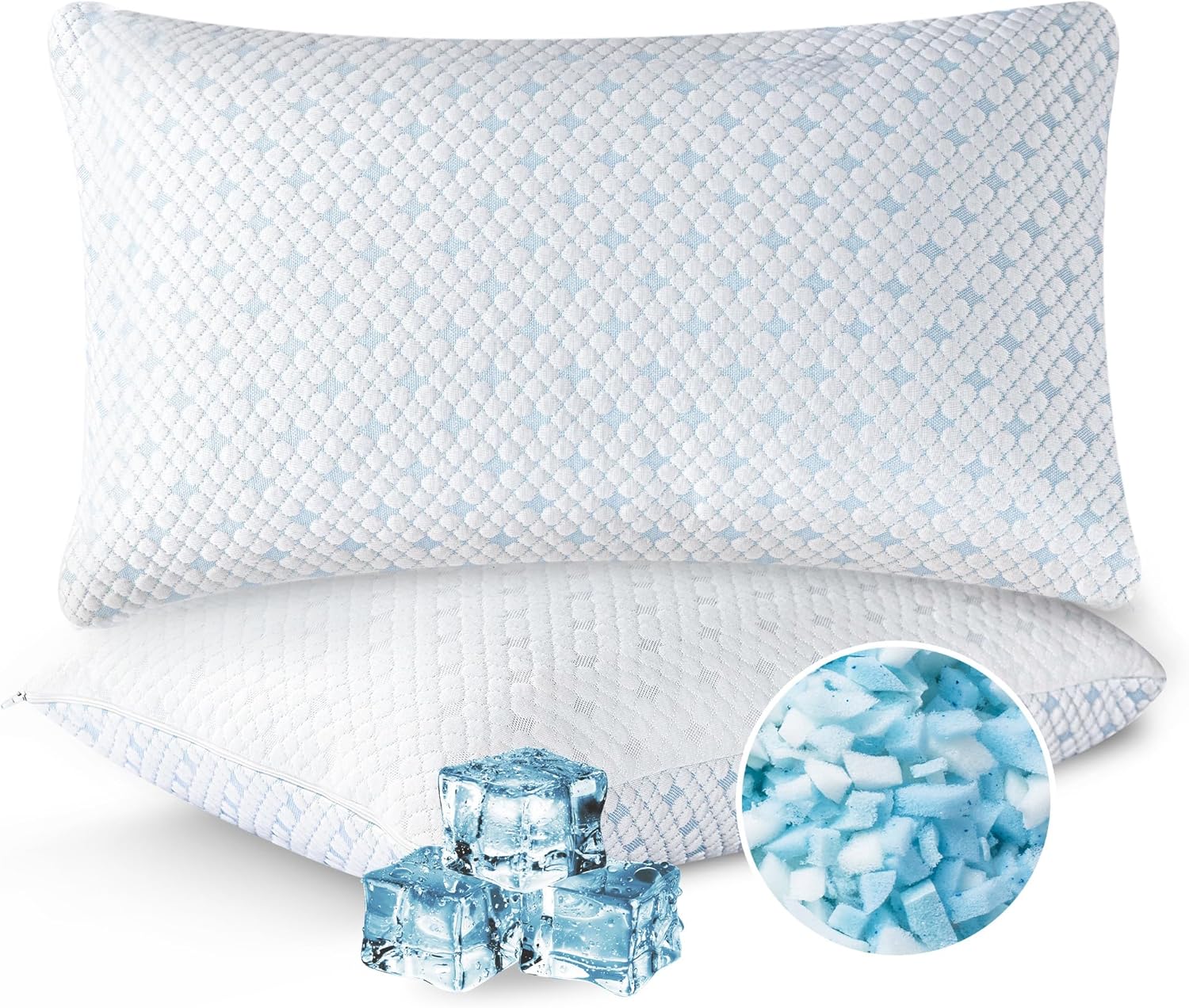 EGOHOME Cooling Pillows Queen Size Set of 2 - Adjustable Shredded Memory Foam Pillow for Sleeping, Bed Pillows for Side, Back, Stomach, Hot Sleepers, with Washable Cover, Supportive, 2 Pack