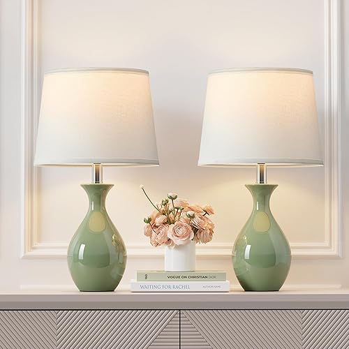 PARTPHONER Juego de 2 lámparas de mesa, modernas lámparas de noche de cerámica para mesitas de noche, lámpara clásica pequeña para dormitorio, sala