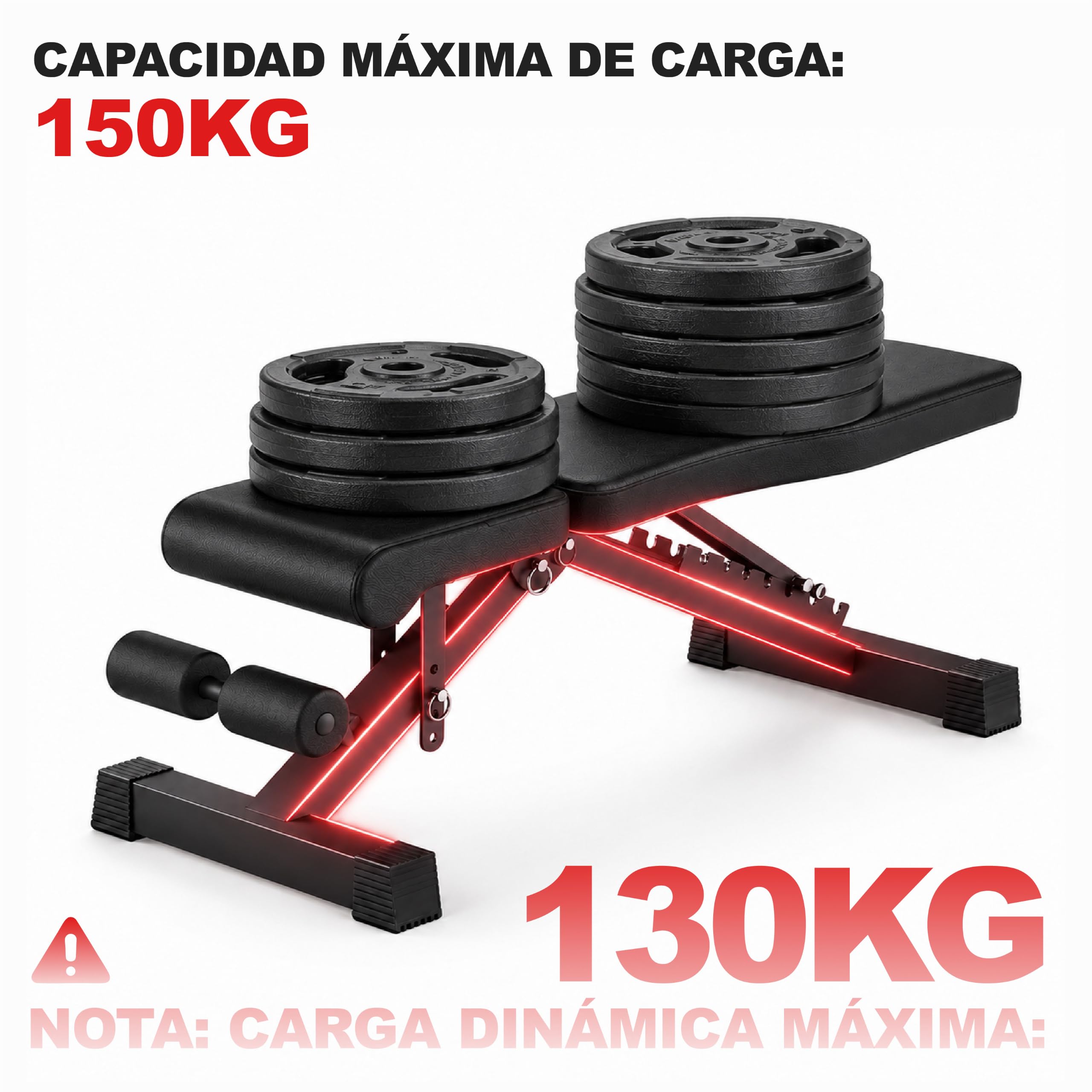 Banco musculación plegable 7 posiciones negro, ideal para fitness en casa, fácil almacenar
