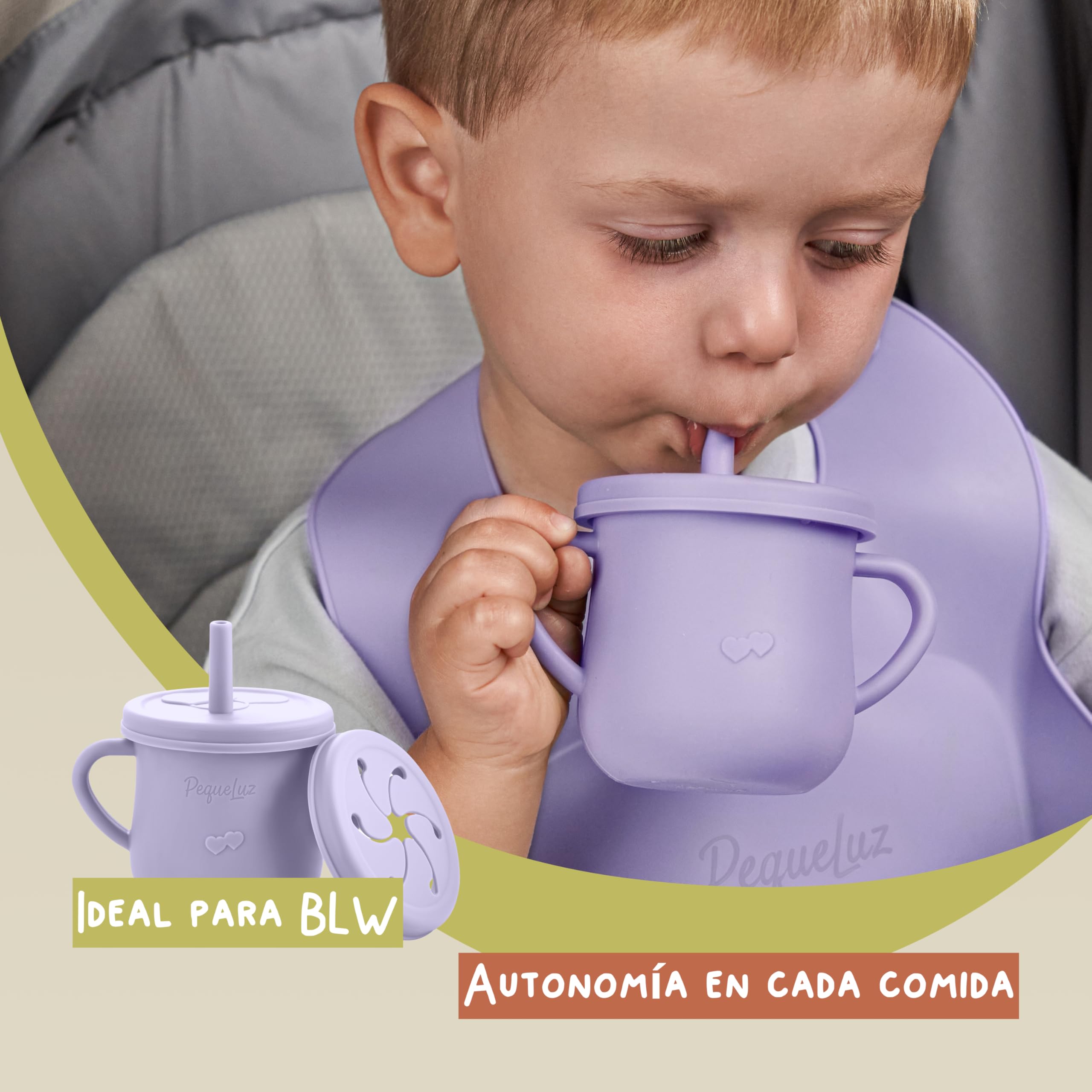 Babygeschirr Set Silikon LFGB 10-teilig BPA-frei Lila | BLW Set mit Saugnapfteller, Schüssel, Trinklernbecher, Lätzchen & Besteck