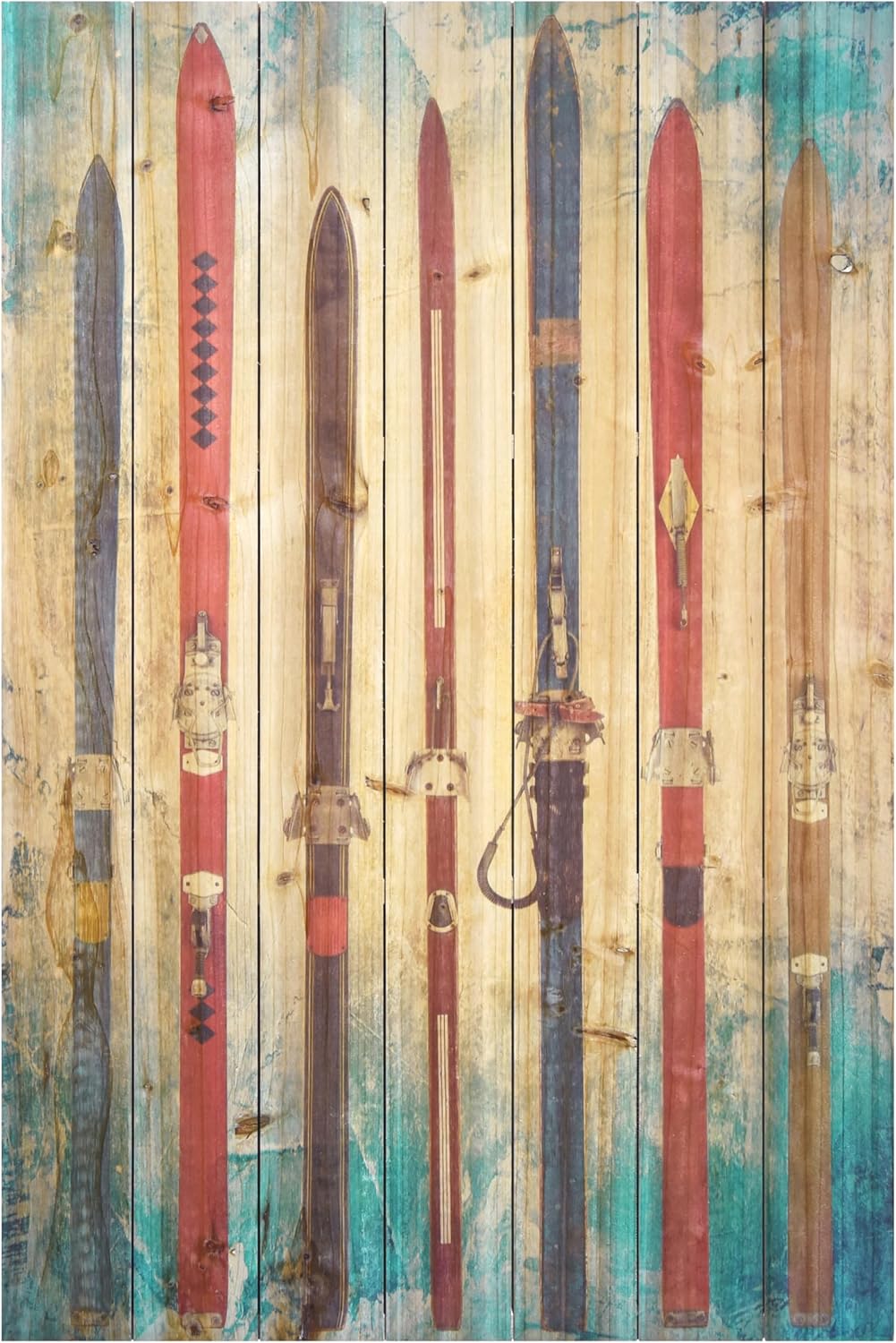 Empire Art Direct "Retro Skis" Fine Art Giclee Printed on Solid Fir Planks Graphic Wall Art,36" x 24" x 1.5", Ready to Hang