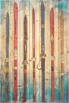 Empire Art Direct "Retro Skis" Fine Art Giclee Printed on Solid Fir Planks Graphic Wall Art,36" x 24" x 1.5", Ready to Hang