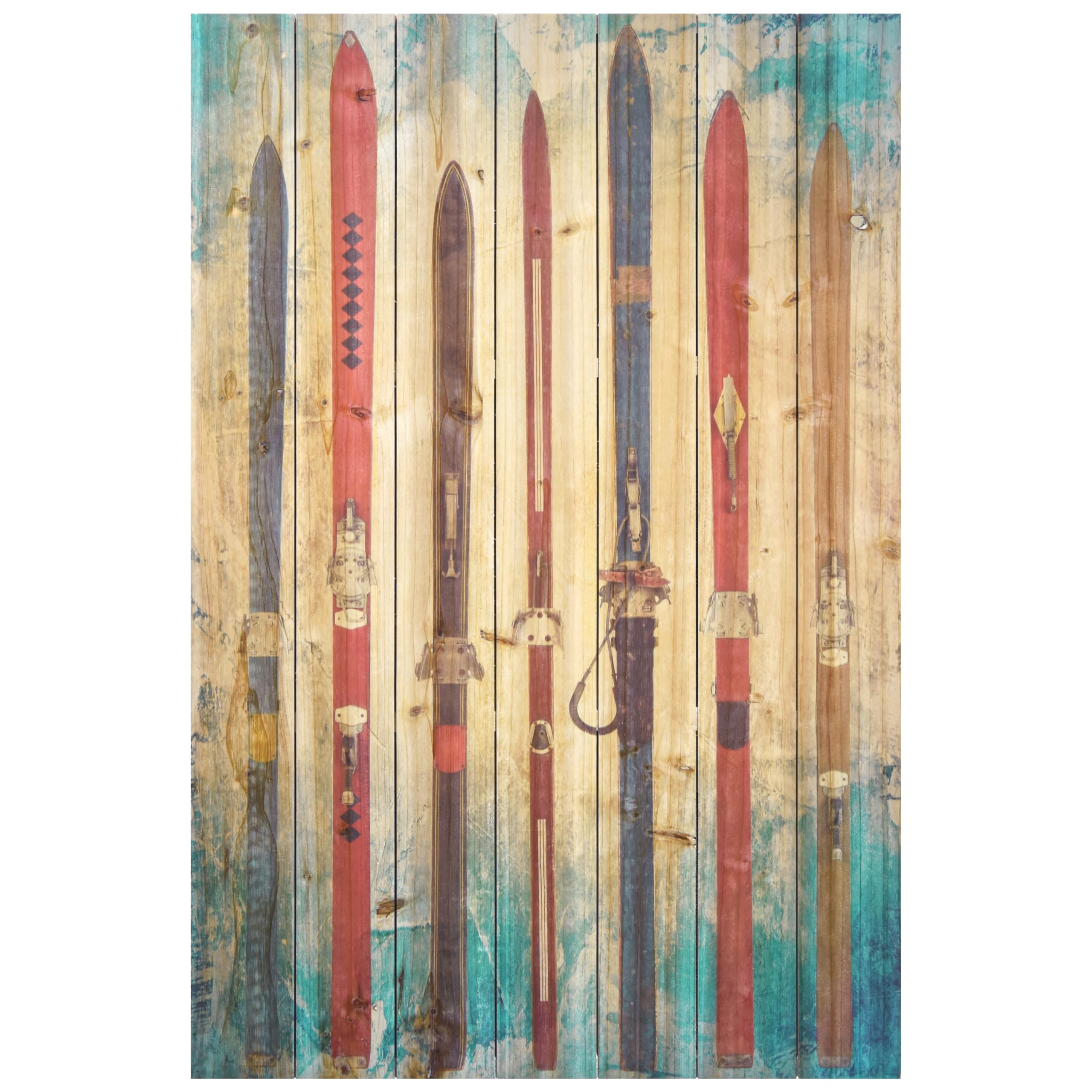 Empire Art Direct Retro Skis Fine Art Giclee Printed on Solid Fir Planks Graphic Wall Art 36 x