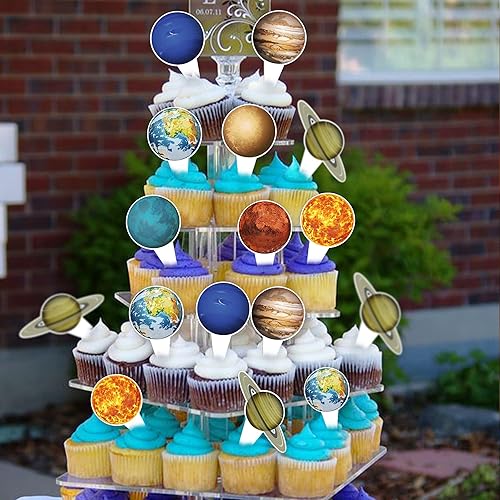 Miniatura 6 de Gyufise 40 piezas de decoración para cupcakes del espacio exterior, sistema solar, galaxia, universo, planetas, planetas, cupcakes, decoración de