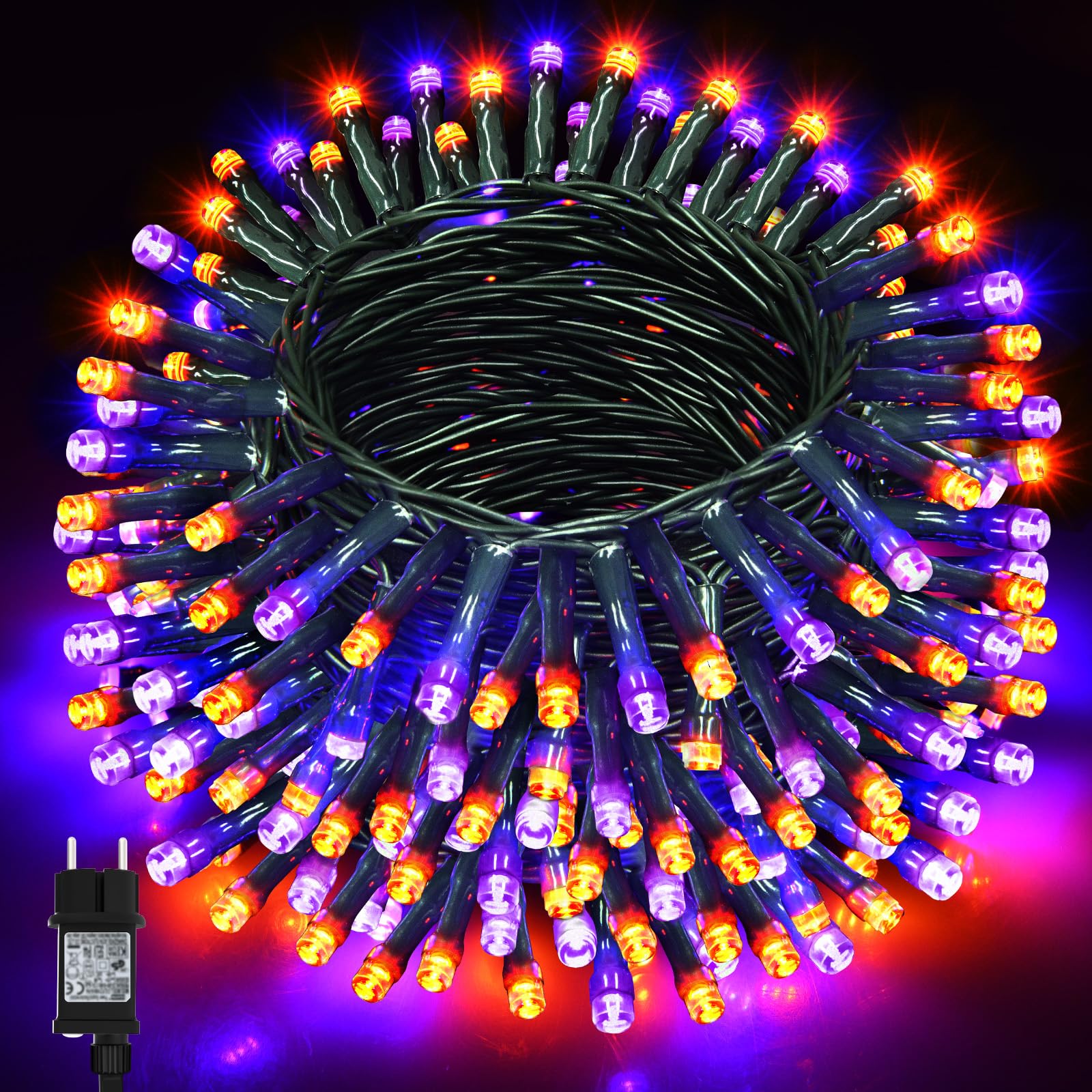 BOLWEO Halloween Lichterkette Außen, 40M 400 LED Orange Lila Wasserdicht Lichterketten mit Timer und Memory Funktion, 8 modi Lichterketten Halloween Deko für Innen Deko, Herbst Party Garten