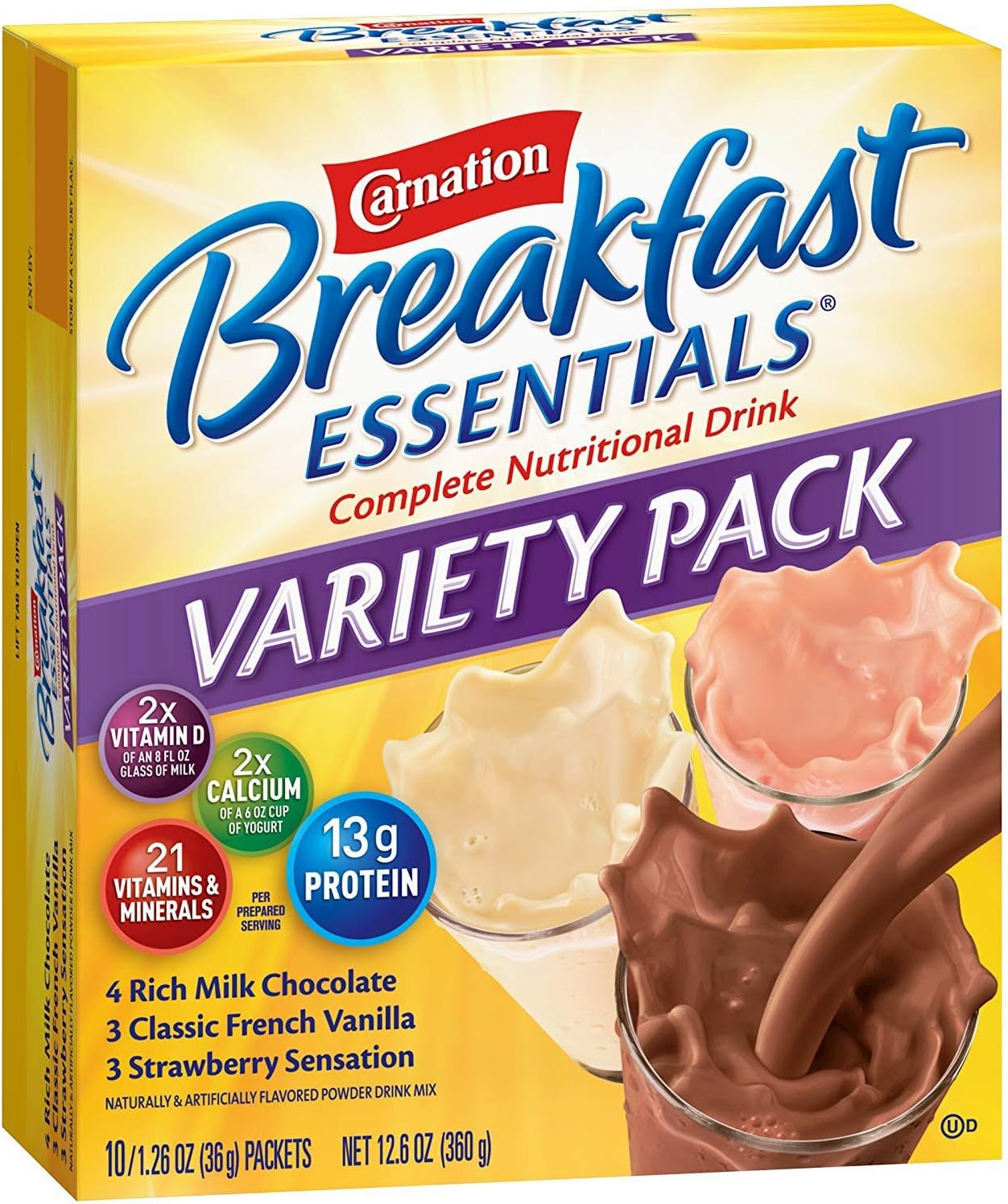 Carnation Breakfast Essentials Variety Flavor 36 Gram Individual Packet Powder, 5000095004 - Box of 10