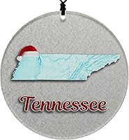 Vista 80 de Vermont Christmas Ornament - Winter Theme Featuring Snow, State Terrain Map and Santa Cap - 2025 Hanging Acrylic Disc Decoration For Tree - Unique