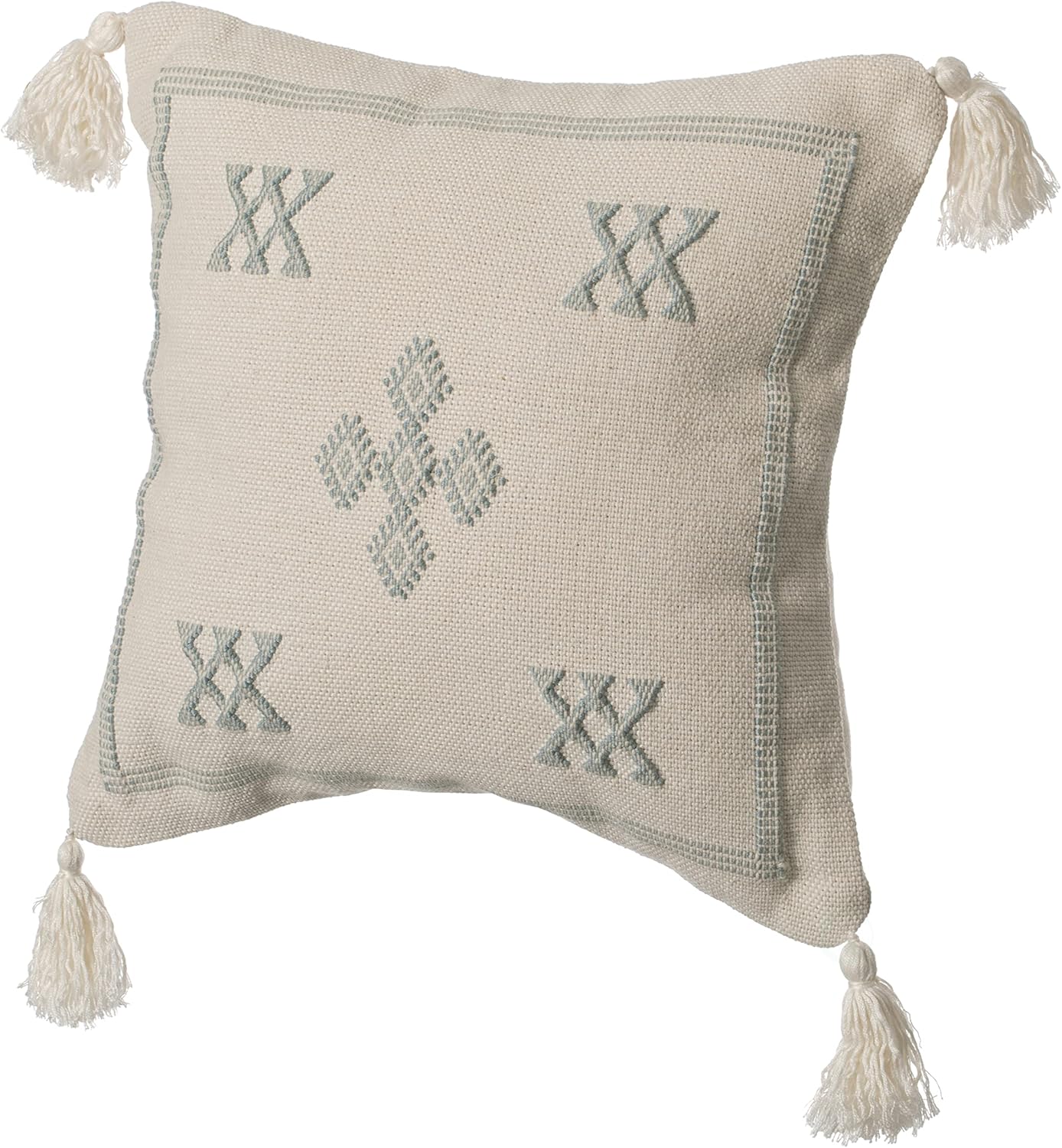 Deerlux 16" Throw Pillow Cover with Southwest Tribal Pattern and Corner Tassels with Filler, Grey & White