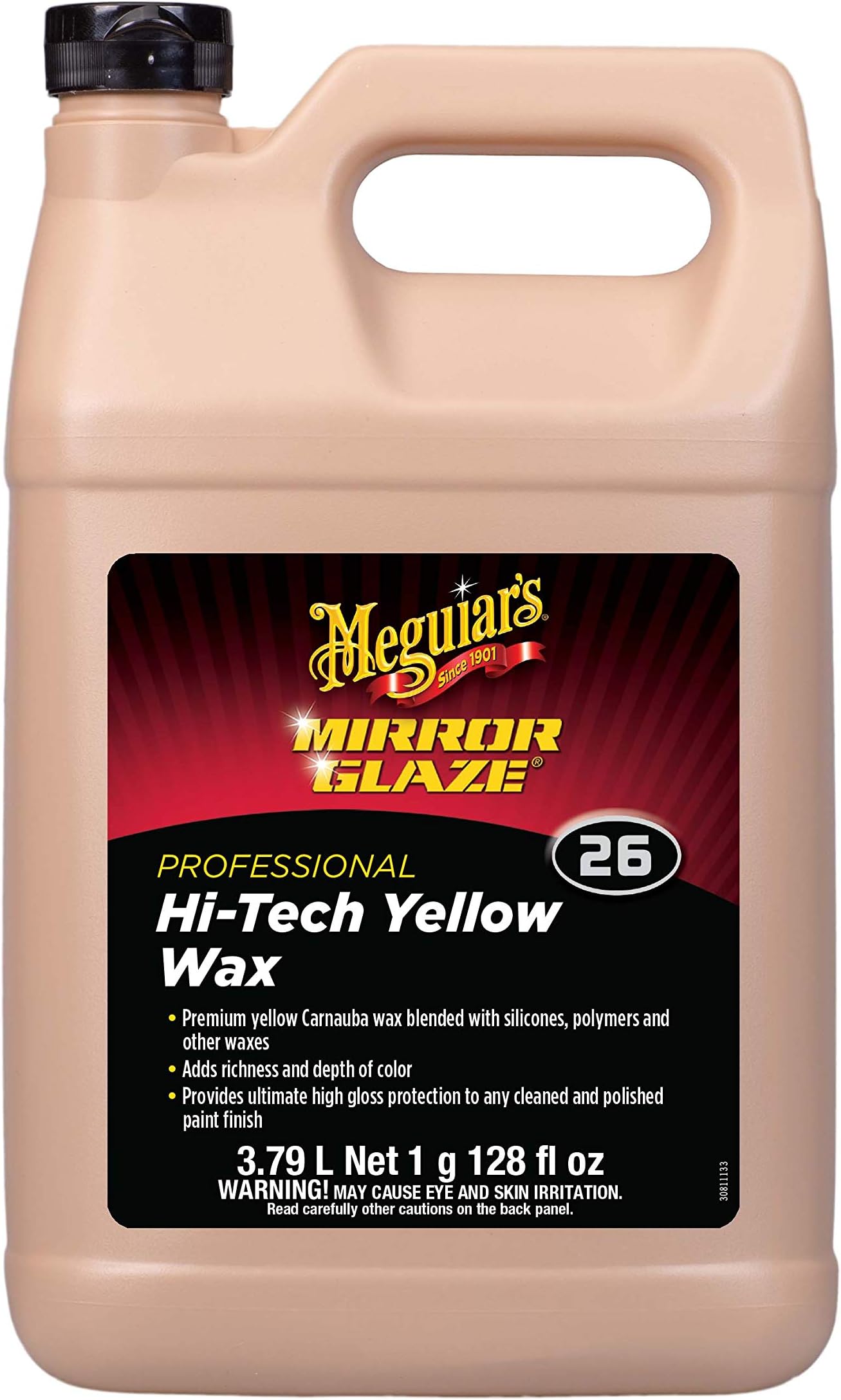 Meguiar’s Professional Hi-Tech Yellow Wax M2601, Versatile Liquid Car Wax Offers Durable Paint Protection, Rich Color, and Shine, Clear Coat Safe Formula Can Be Applied by Hand or DA Polisher, 1 Gal