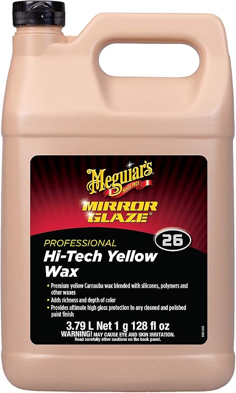 Cera amarilla profesional M26 de alta tecnología, 1 gal | Cera líquida para automóvil, protección duradera de la pintura, color intenso y brillo, fórmula segura para capa transparente que se puede aplicar a mano o con pulidora DA