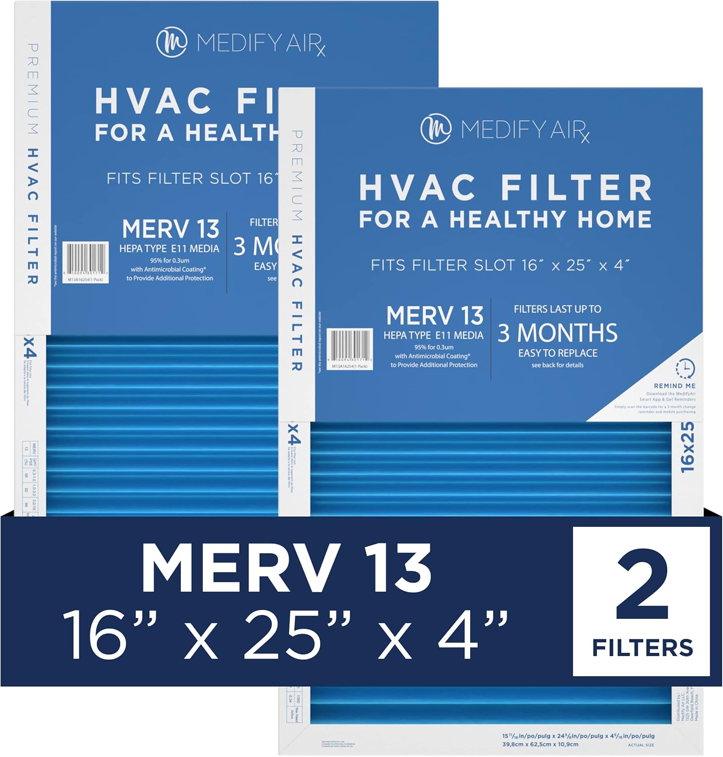 Medify Air 16x25x4 Filter MERV 13 E11 Media Air