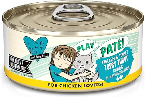 Weruva B.F.F. Play - Best Feline Friend Paté Lovers, Aw Yeah!, Pollo y pavo Topsy Turvy con pollo y pavo, lata de 5.5 onzas (paquete de 8)
