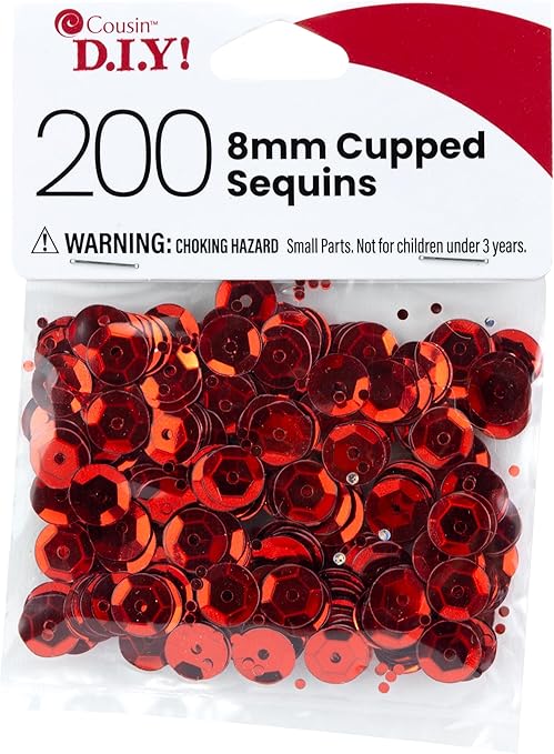 Cousin DIY Red 8mm Cupped Sequins, 200pc