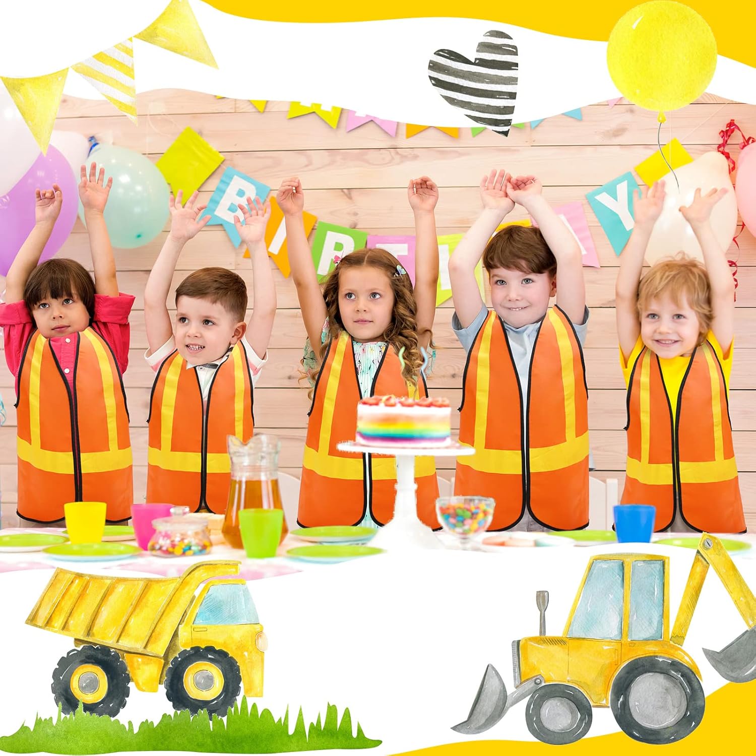 Bokon 12 Pcs Kids Construction Vests, Construction Party Supplies Toddler Worker Costume, Ages for 3-8 - Image 2