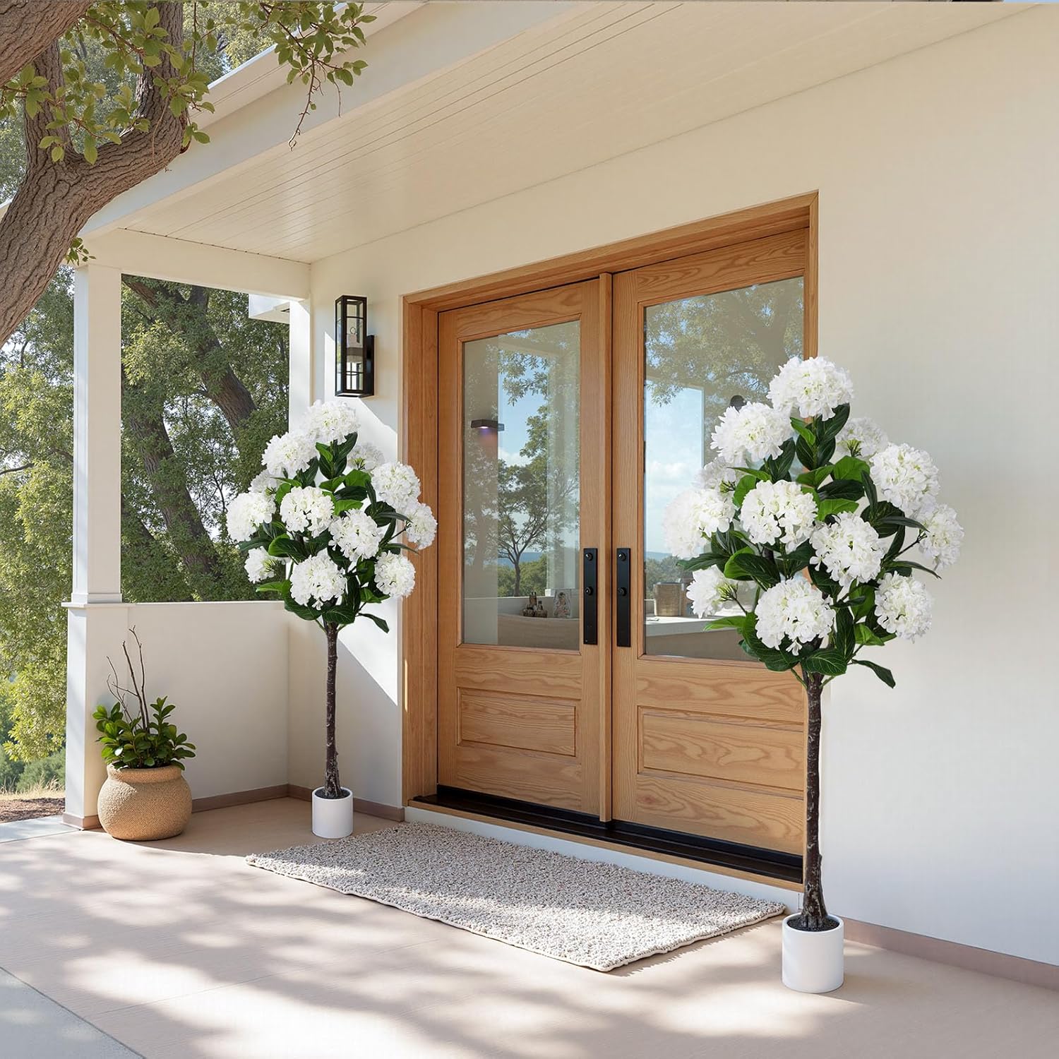 5 FT Artificial Hydrangea Tree- Large Faux Hydrangea Plants Indoor Outdoor,Fake Flower Trees with White Tall Planter for Home Garden,Front Decor - Image 5