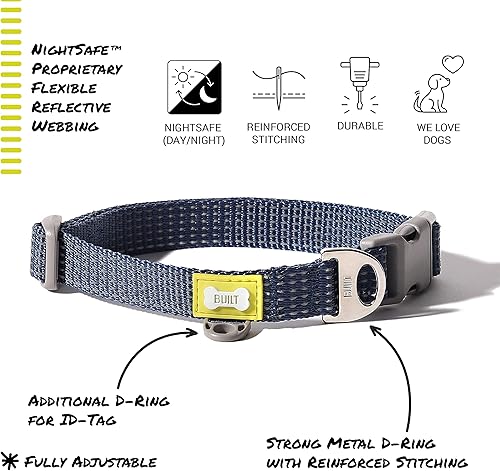 Miniatura 2 de BUILT Pet Nightsafe - Collar para perro grande, azul marino y amarillo