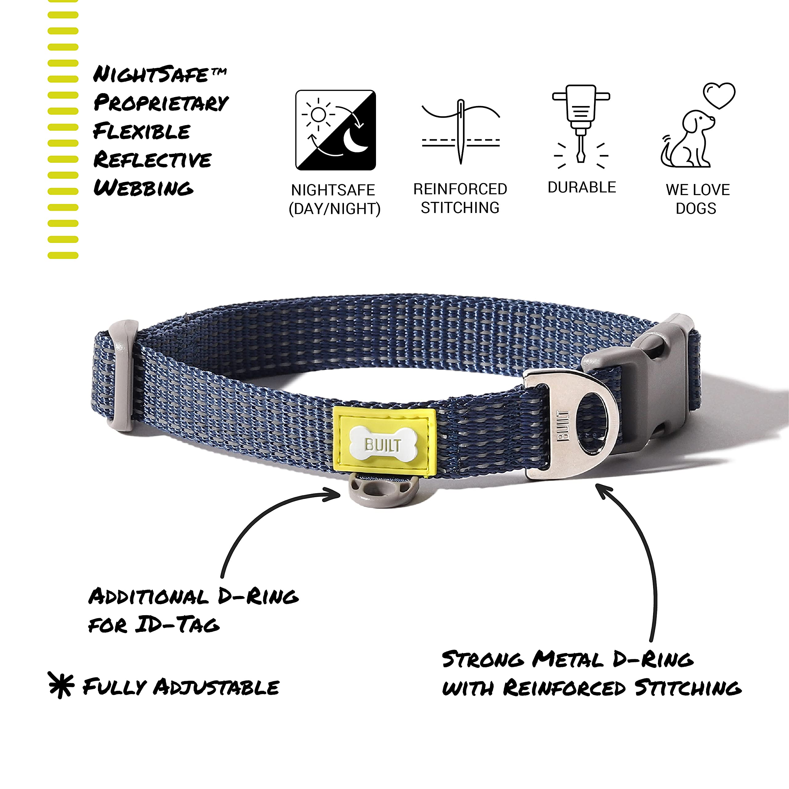 BUILT PET NightSafe Reflective Adjustable Dog Collar, Helps you See Animals in the Dark - Image 2