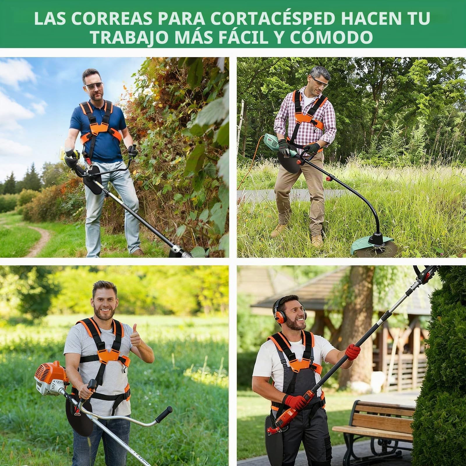 Arnés Doble para Desbrozadora, Correa Ajustable Universal con Acolchado Cómodo para Cortabordes Recortabordes, Tirantes Acolchados de Nylon para Trabajos de Jardinería (Naranja)