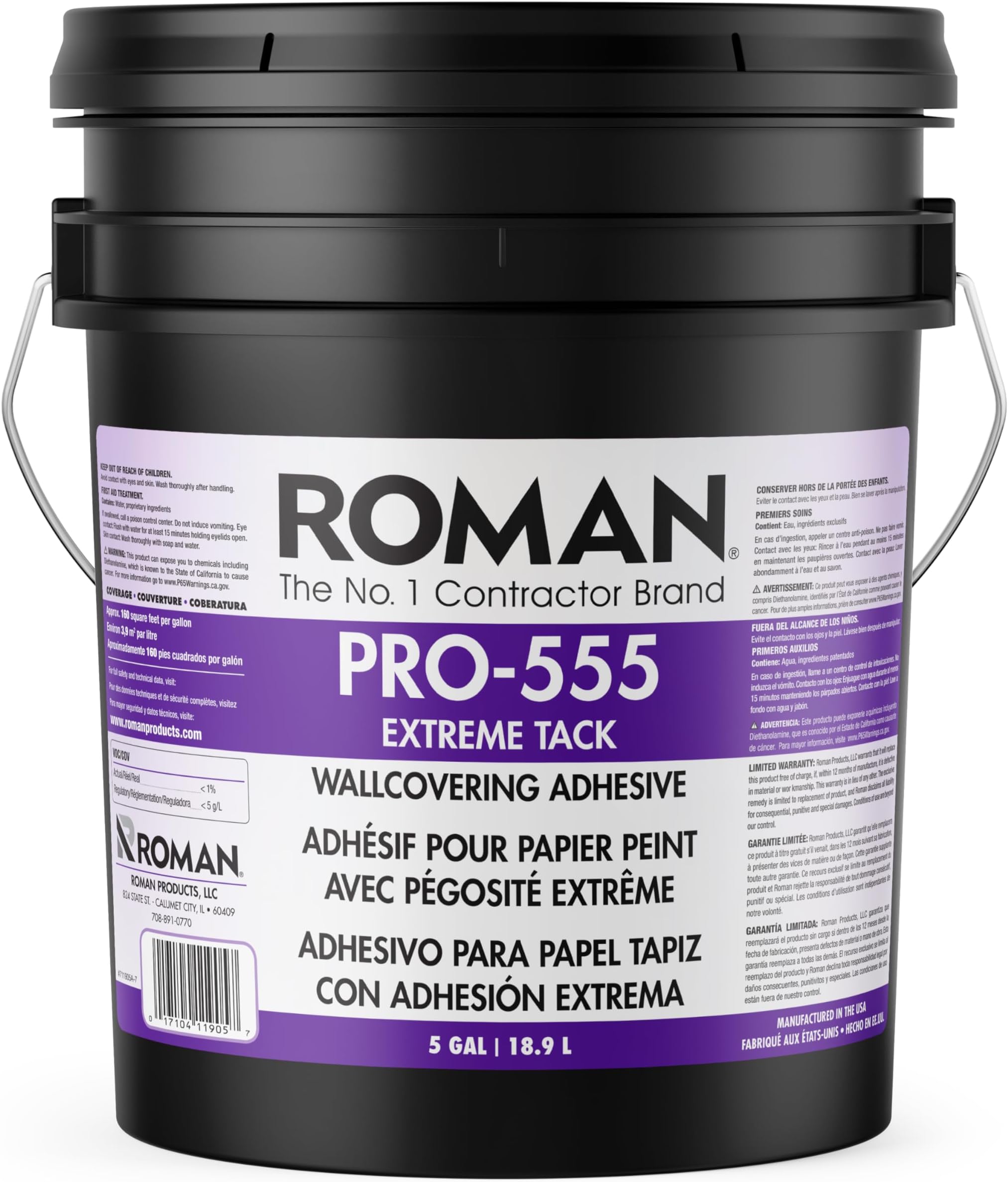Roman PRO-555 Vinyl Wallpaper Adhesive - Extreme Tack Wallpaper Paste - 5 Gallons, Tan