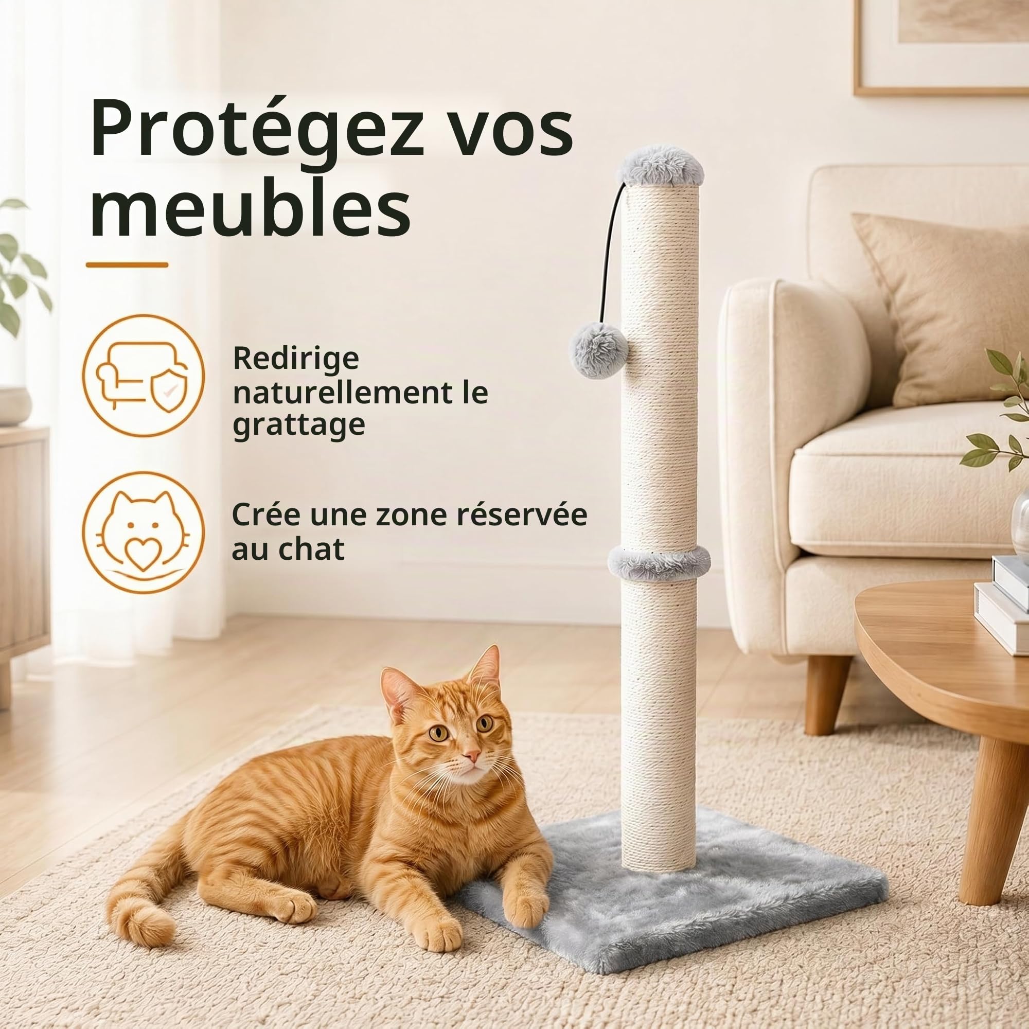 Dimaka Griffoir pour chat de 73,7 cm de haut, corde en sisal recouvert de peluche douce et lisse, griffure verticale [pleine strectch], design moderne de 73,7 cm de hauteur (gris)