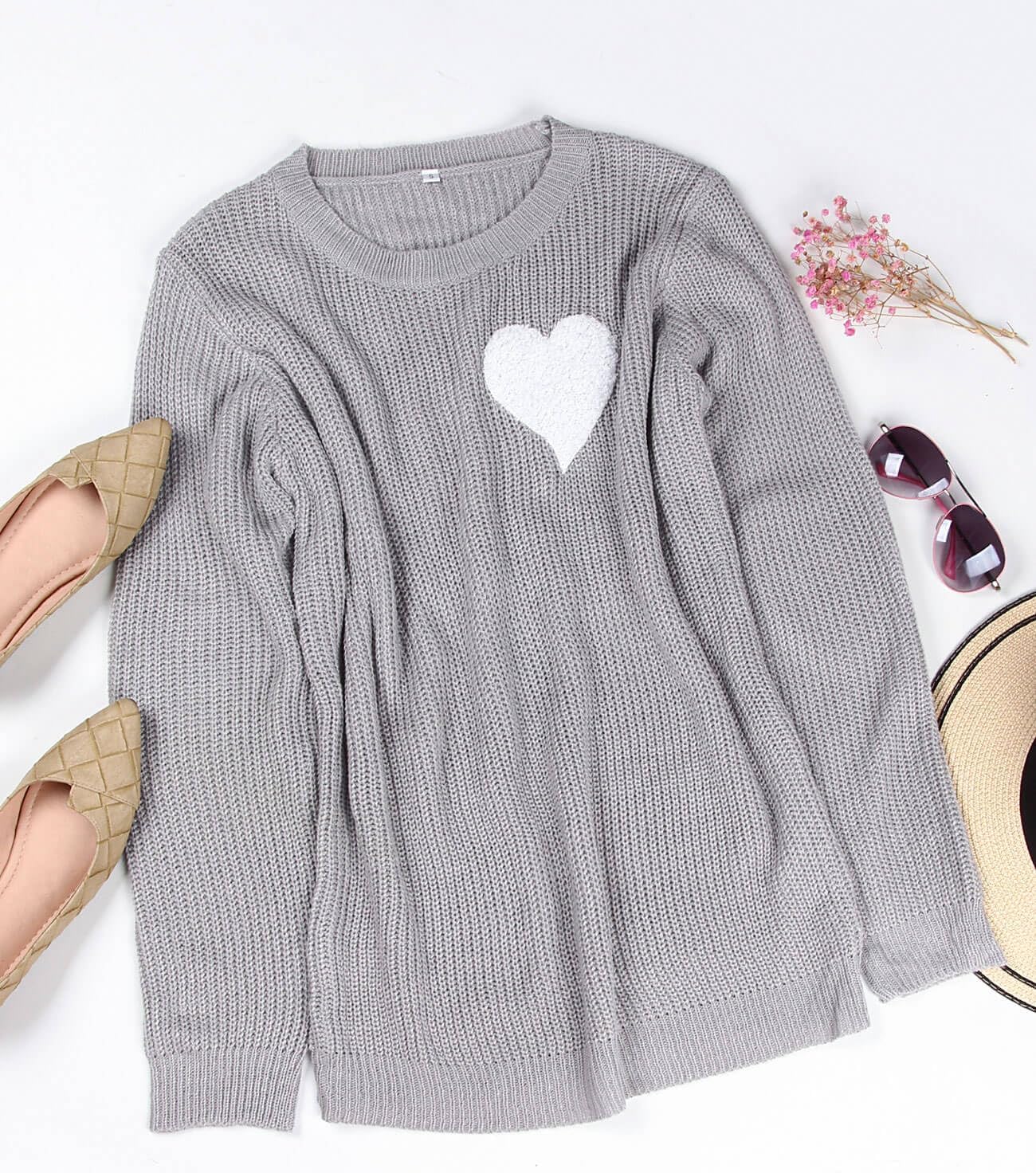 shermie Women's Cute Heart Pattern Elbow Patchwork Knitted Sweaters Long Sleeve Crew Neck Casual Pullover - Image 5