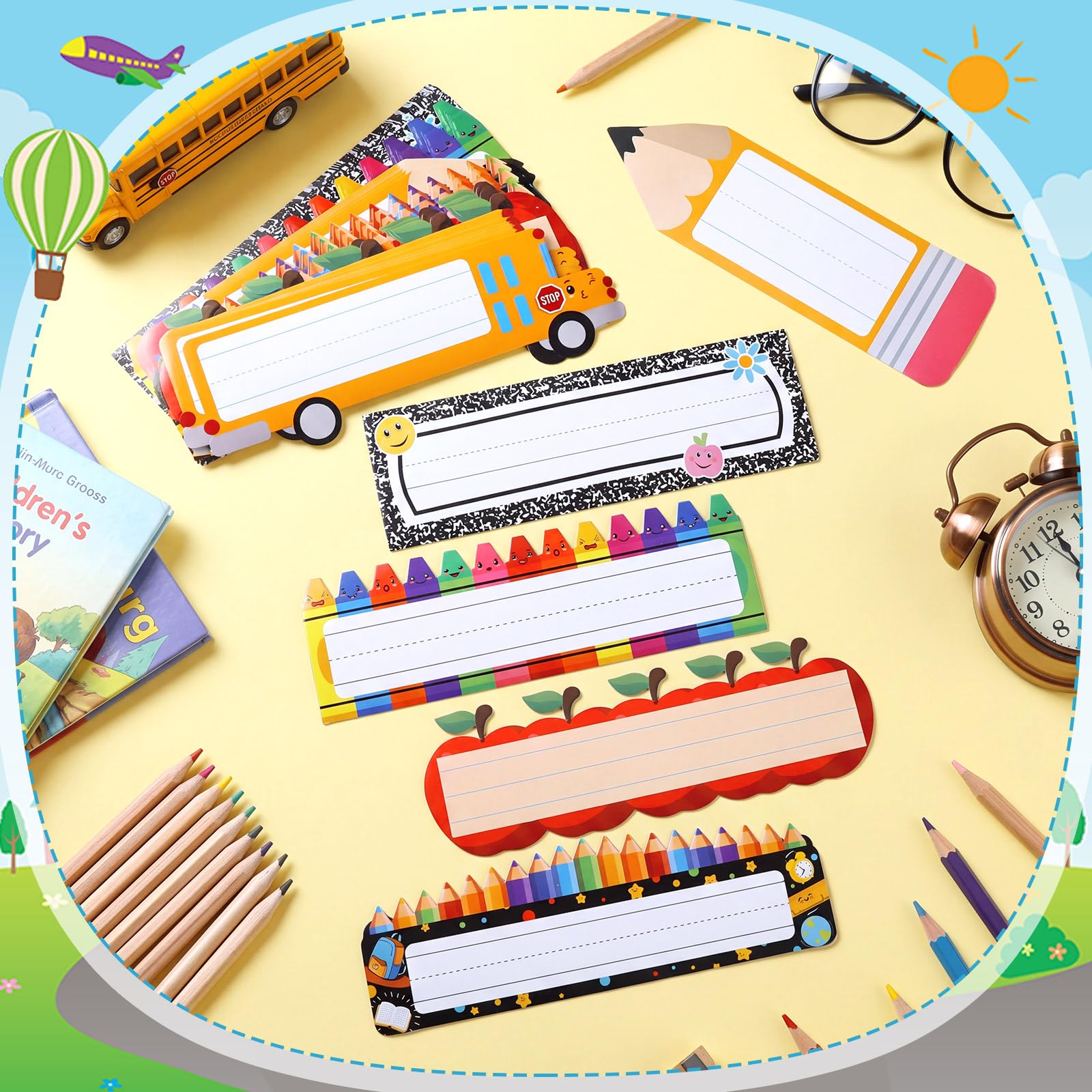 Eaasty Lot de 60 étiquettes de nom pour bureaux de classe, cahiers, crayons, étiquettes de bus, étiquettes pour la rentrée scolaire, le premier jour d'école, la maternelle, le casier, le tableau