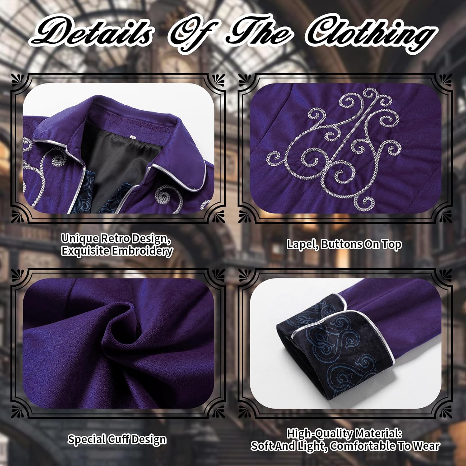 Men's Medieval Steampunk Jacket Victorian Coat Renaissance Renaissance Tailcoat Halloween Costume - Image 4