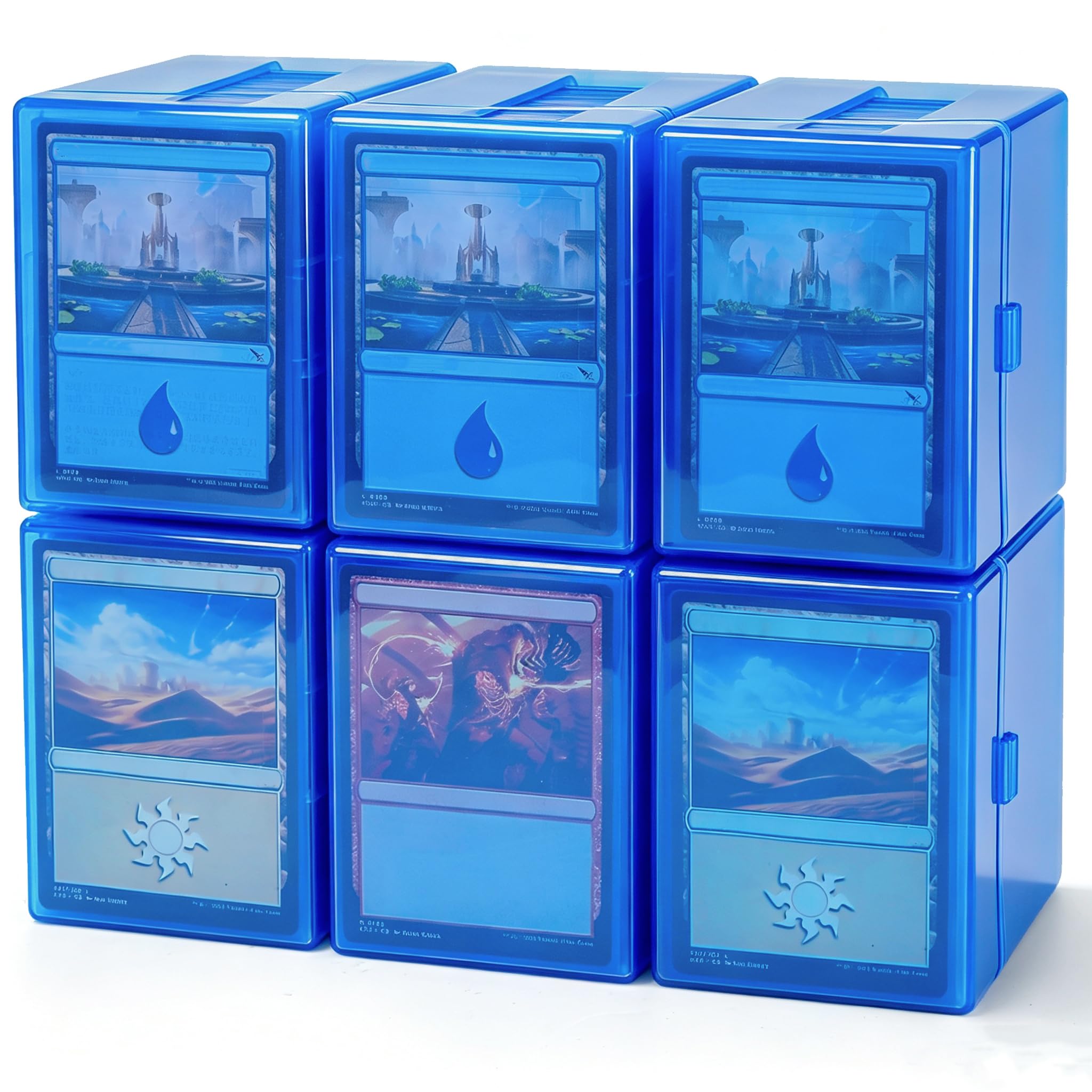 Risou 6 Pack Deck Boxes Compatible with MTG Commander, Trading Card Storage Case for TCG & MTG, Holds 100 Double-Sleeved Cards Each(Box Only)，Blue