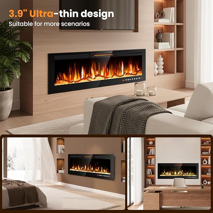 Chimenea Eléctrica Riseon 50", Empotrable y de Pared, 1500W miniatura 7