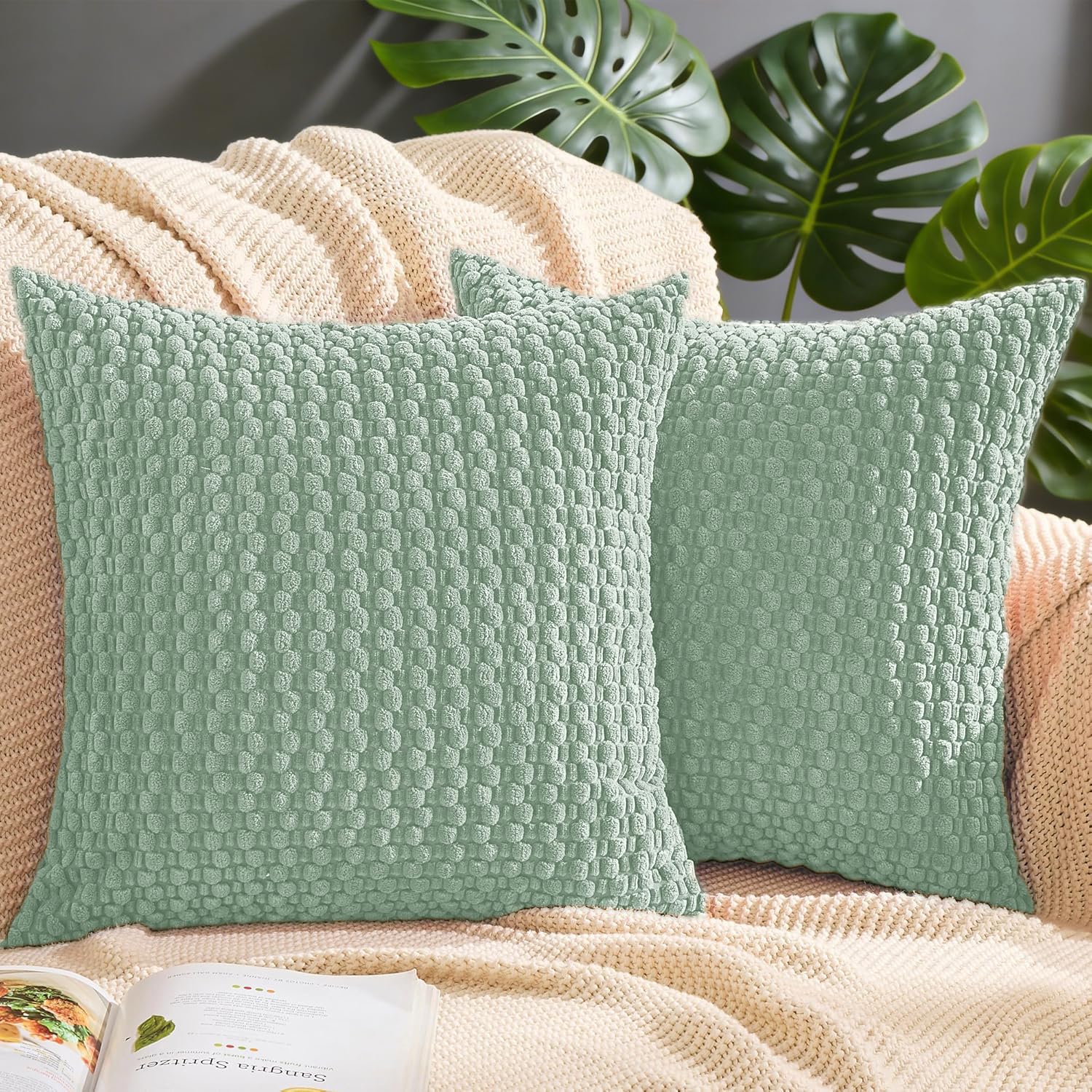 FSZhenZuan Pack of 2 Cushion Covers 40x40cm Soft Corduroy Throw Pillow Covers Decorative Pillows Square Cushion Cases Boho Pillowcases for Couch Bed Living Room Home Decor, Light Blue