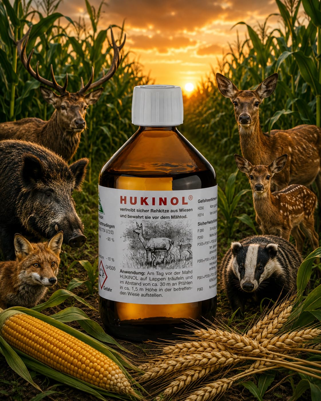 Hukinol Wildvergrämung, 1 Liter (2 x 500 ml) | Wildverwitterung, Wildschadenverhütung, Kitzrettung
