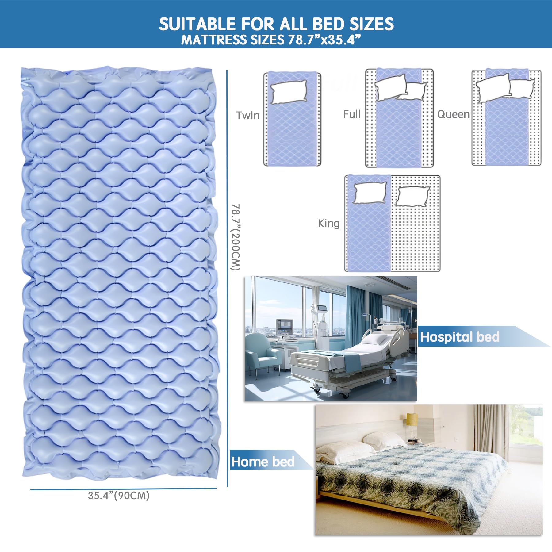 Matelas Anti Escarre Alternée - Prévention des escarres, Matelas à Pression d'air pour Lits d'hôpitaux et Lits d'habitation avec Pompe à Pression alternée, Bleu