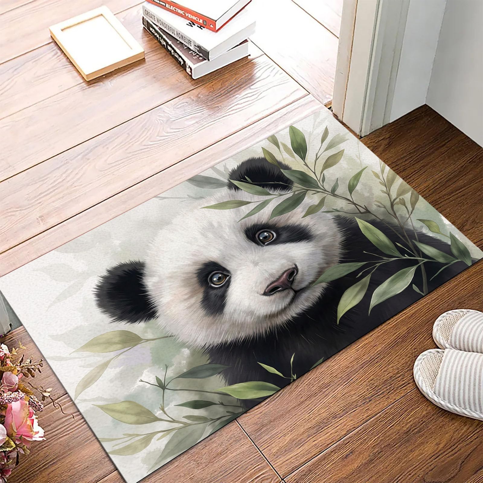Tapis d'entrée en lavable pandas pour porte d'entrée et salle de bain zen