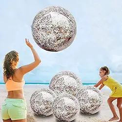 Kit 5 Bola de Praia Inflável com Glitter, Bola de Vinil Transparentes Gigante com Bomba de Ar Manual, 2 de 60cm e 3 de 40cm, Para Piscina Praia Festa Verão Crianças Adultos