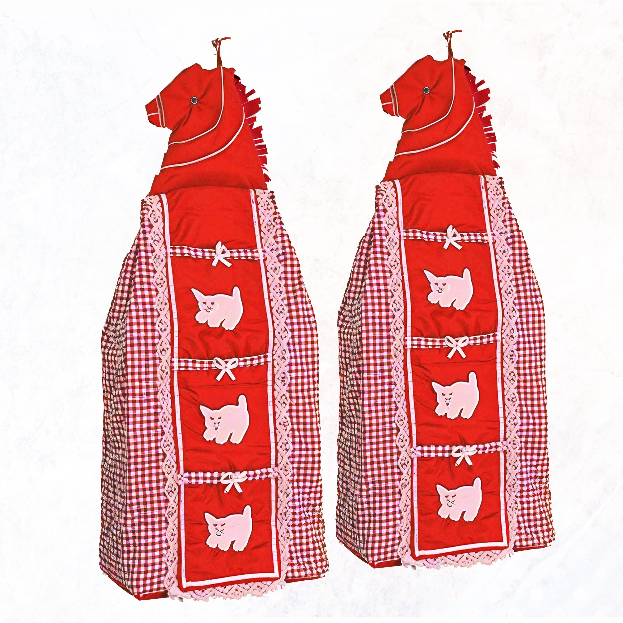 Kuber Industries Pack of 2 Hanging Baby Wardrobe for Clothes Storage | 3-Tier Kids Cloth Organizer Almirah & Dress Rack for Home | Check - Red-image-48