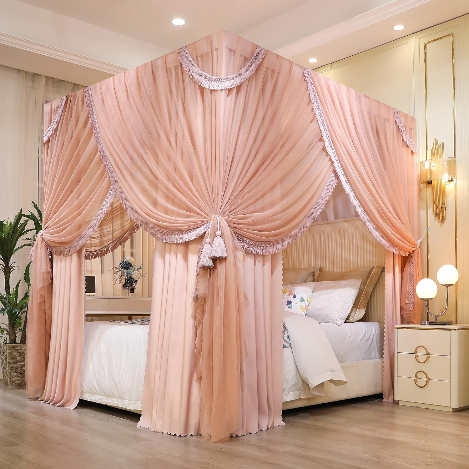 Amazon.com: Mengersi Bed Canopy,Boho Tassel Canopy Bed Curtains with ...