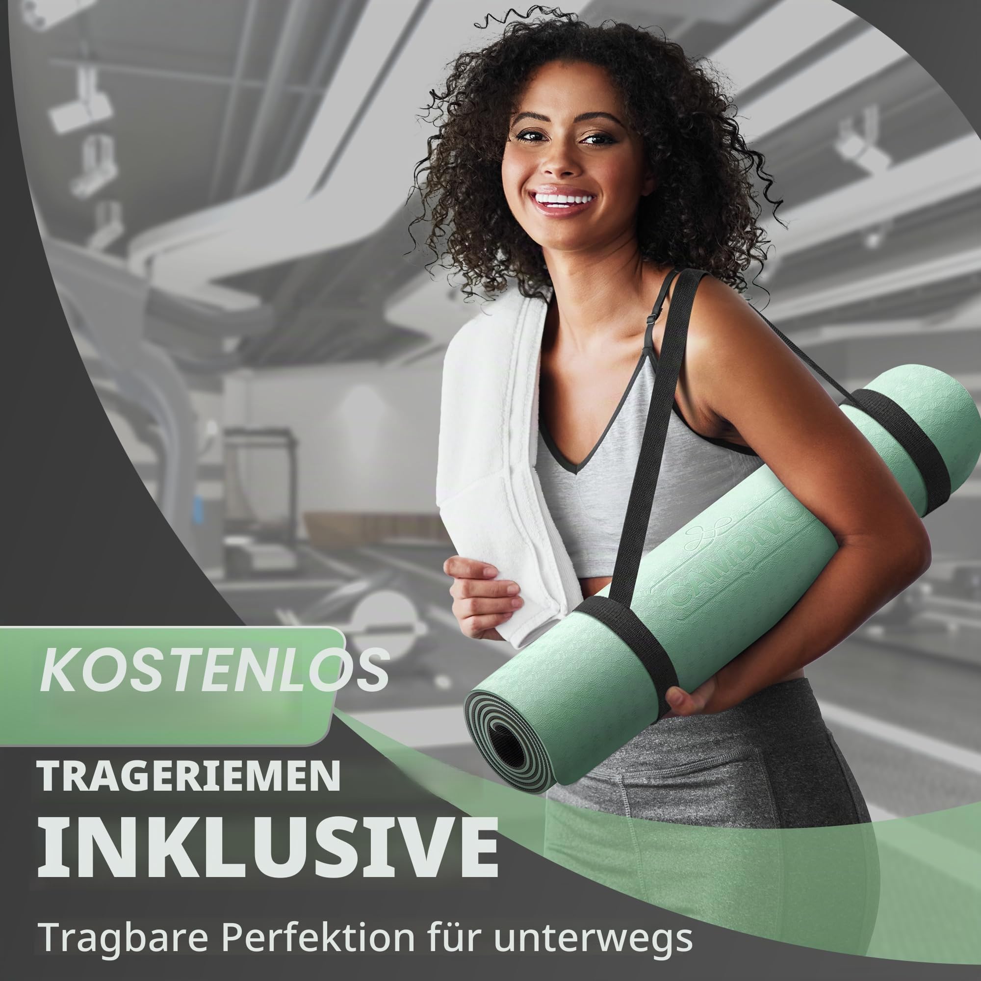 CAMBIVO Yogamatte 183 x 61 cm, 8mm dick, rutschfest & gelenkschonend TPE Fitnessmatte mit Tragegurt, gepolsterte Sportmatte für Yoga, Pilates, Gymnastik & Home Workout