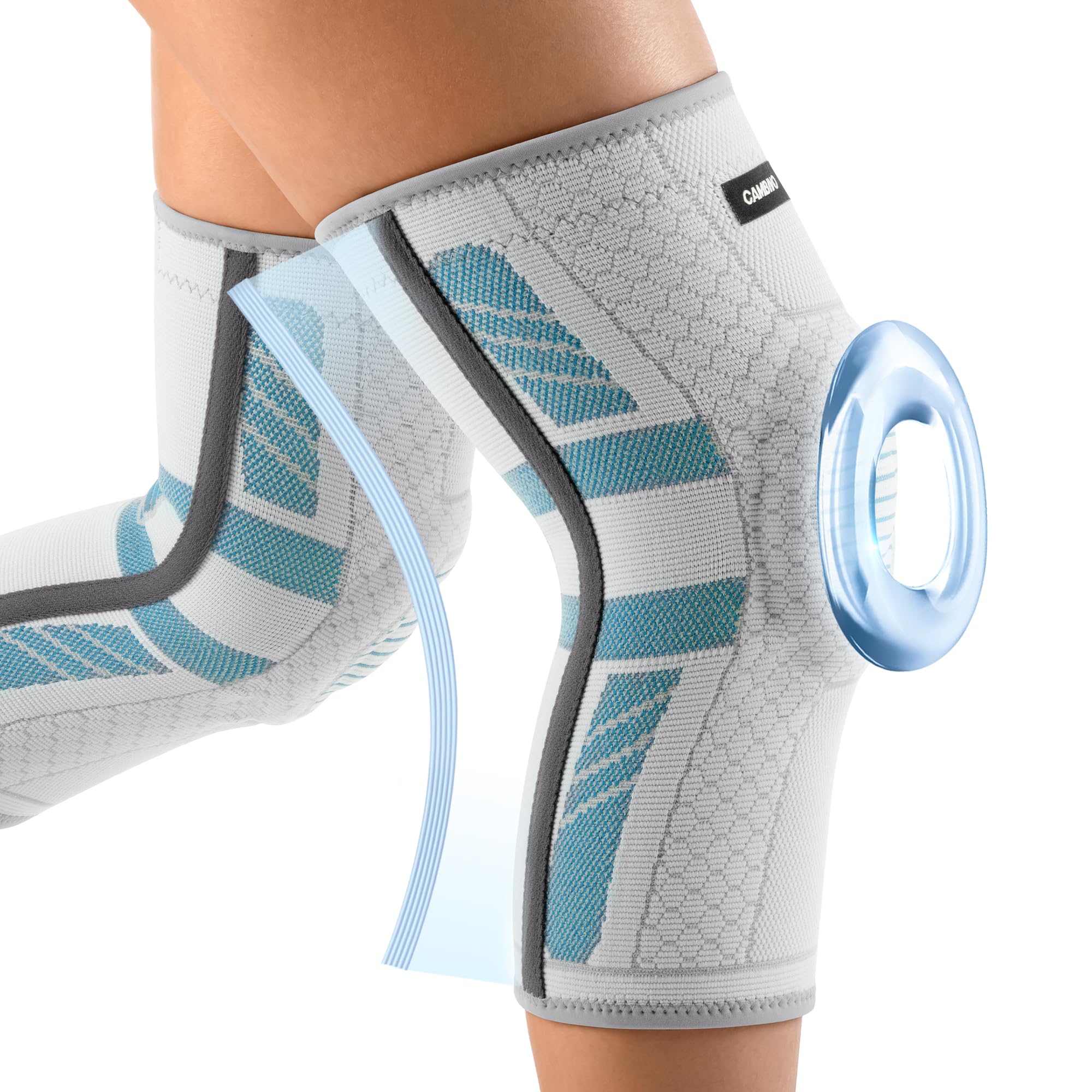 CAMBIVO Kniebandage Männer Damen 2X, Bandage Knie mit PMMA-Seitenstabilisatoren und Patella Pad, Knee Support für Training, Laufen, Sport und Alltag
