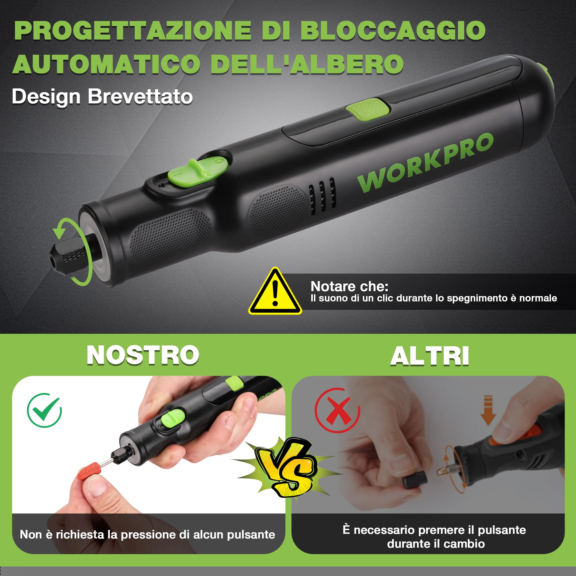 WORKPRO Utensile Rotante 7,2 V con 117 Accessori, Mini Trapano 6 Velocità 30000 giri/min, Borsa di Stoccaggio
