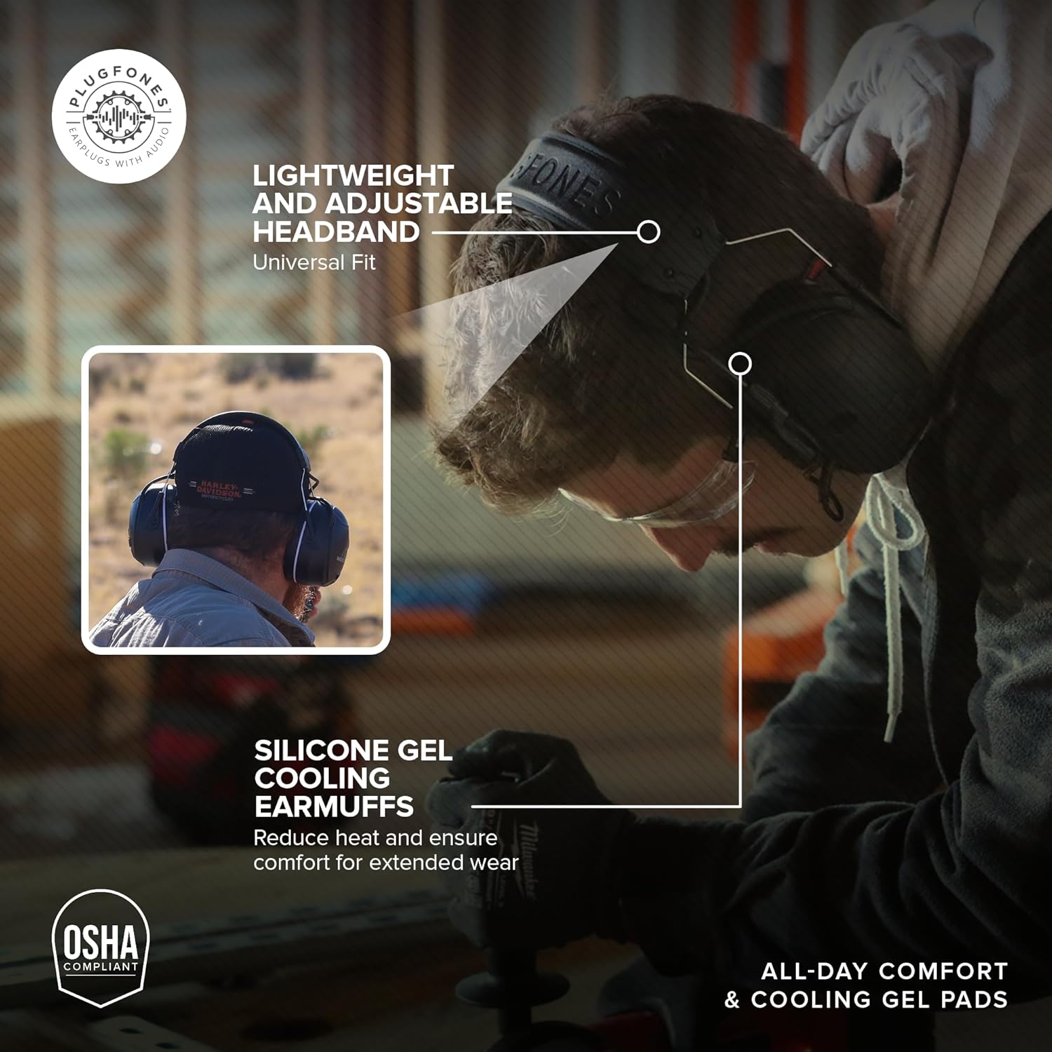 Plugfones Mercenary Tactical Bluetooth Headset – Bluetooth Earmuffs Hearing Protection - Noise Reduction 24dB, Gel Cooling Ear Pads, Boom Mic, 5-Level Ambient Sound, 60-Hr of Power & USB-C Charging - Image 4