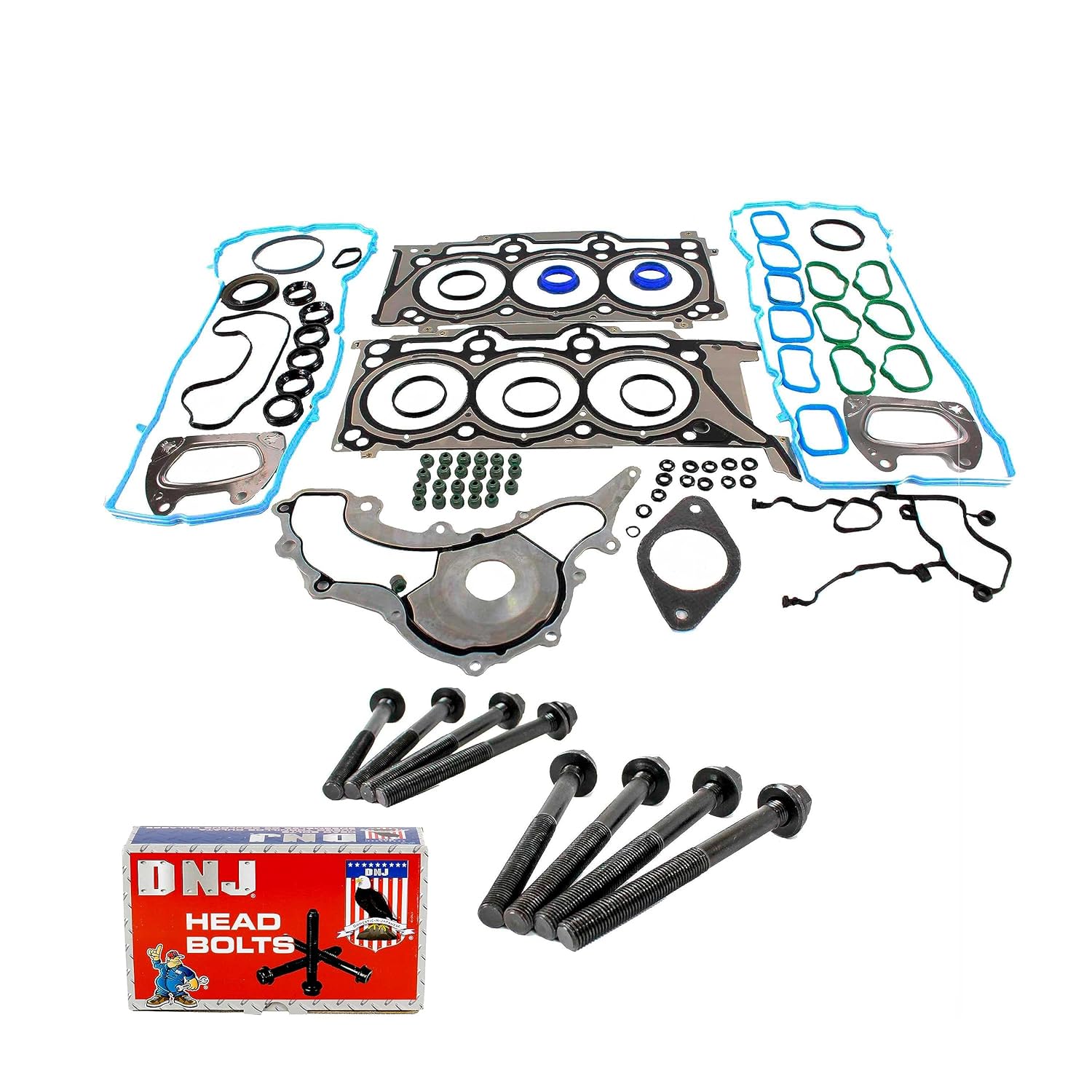 DNJ HGB1169 Cylinder Head Gasket Set with Head Bolt Kit for 2011-2022 Chrysler, Dodge, Jeep, Ram, Volkswagen 1500, 1500 Classic, 200 3.6L V6 24V DOHC 3604cc