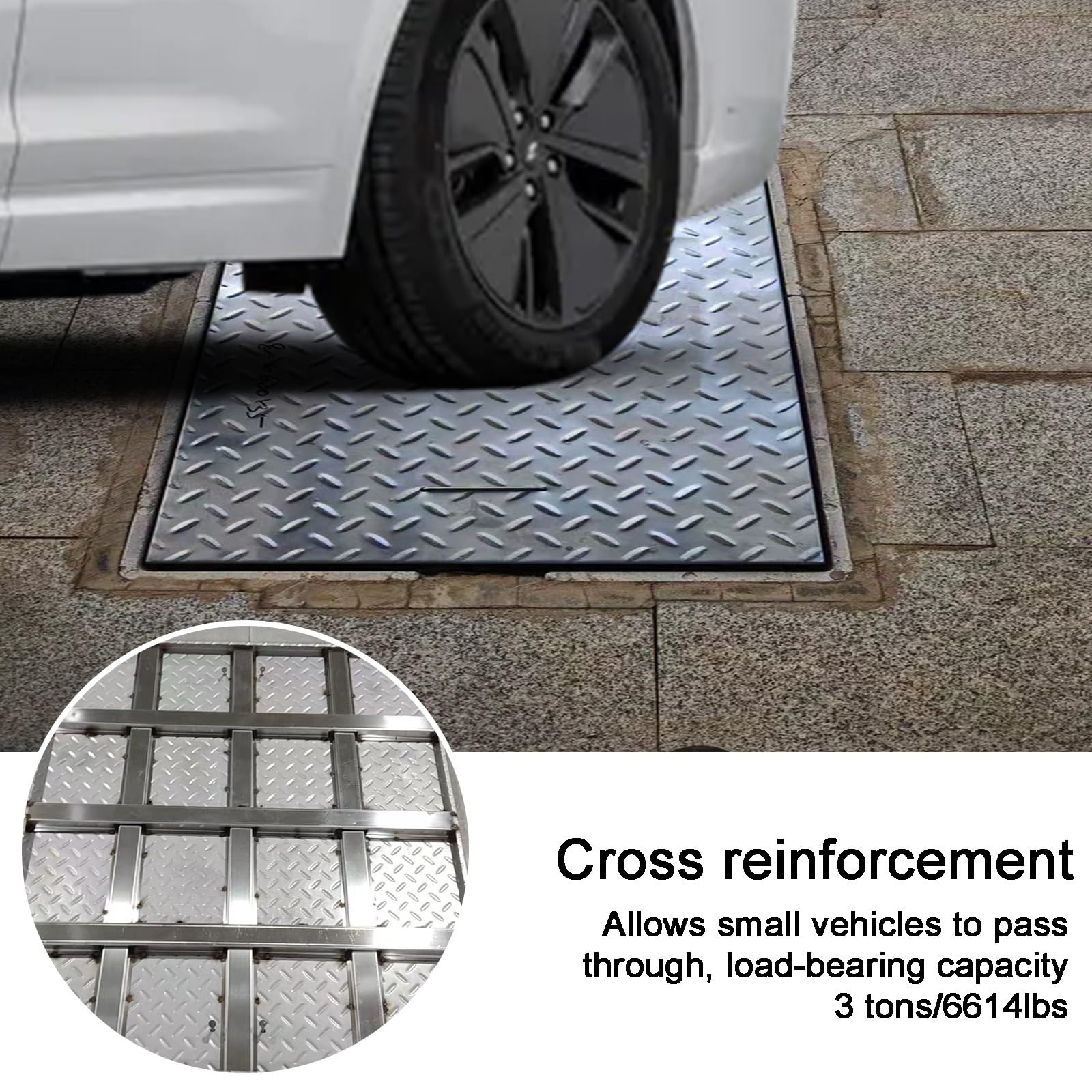 Tapa Arqueta, Cubierta y Marco de Boca de Acero Inoxidable, Cuadrada de Tanque Séptico con Asa de Cuero para Entradas de Vehículos, Patios y Jardines(80cm/31in)