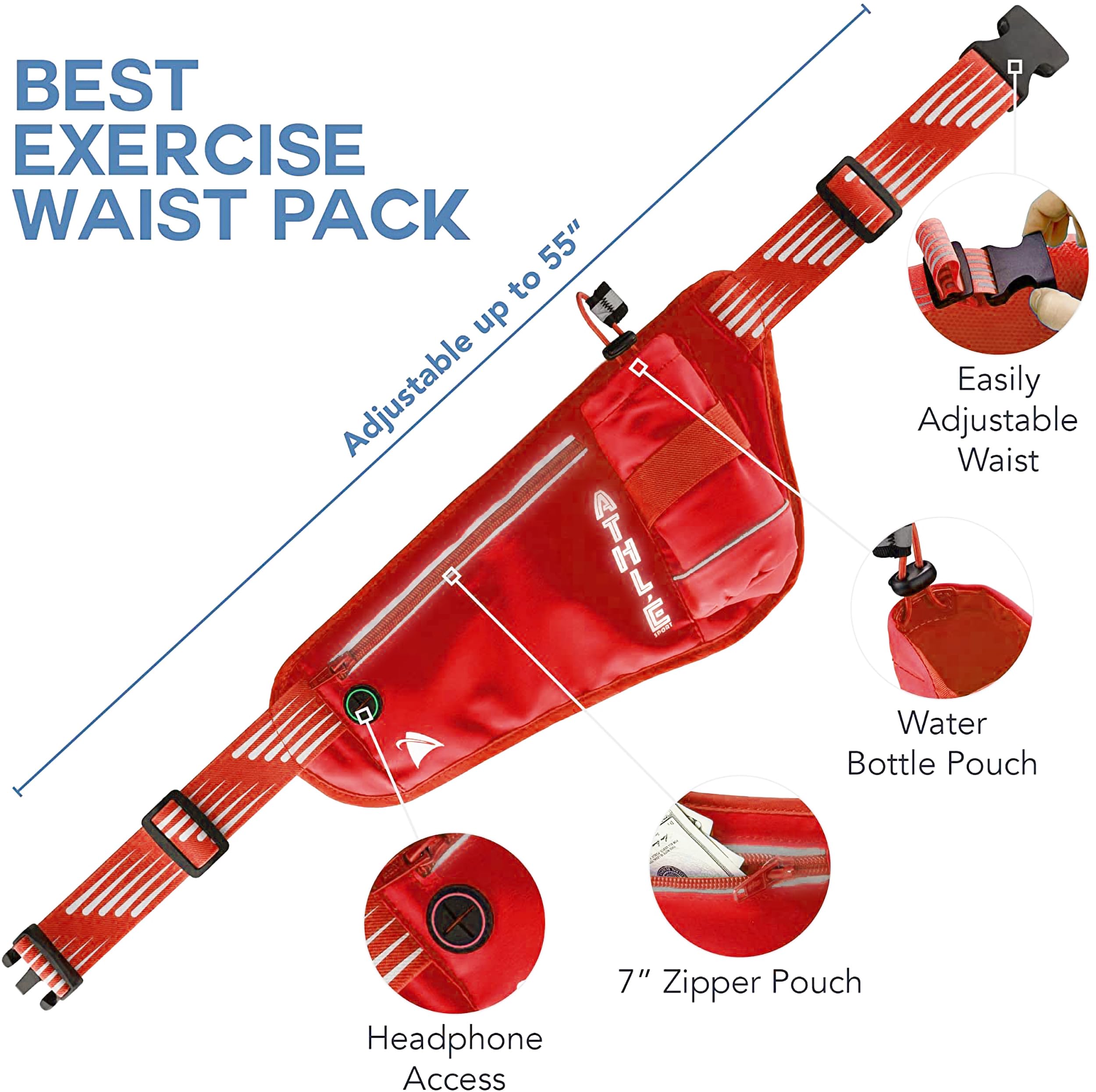 CHAMWEY Marsupio Da Corsa Senza Rimbalzo – Cintura Porta Telefono Con Tasca Per Bottiglia – Leggero (80g), Slim, Traspirante – Perfetto Per Running, Escursioni (Nero, Taglia Large)