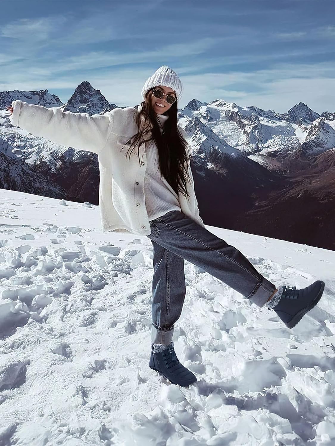 SHIBEVER Winter Boots for Women Snow: Fur Lined Warm Ankle Boots - Adjustable Water Resistant Outdoor Zipper Snow Shoes - Image 2